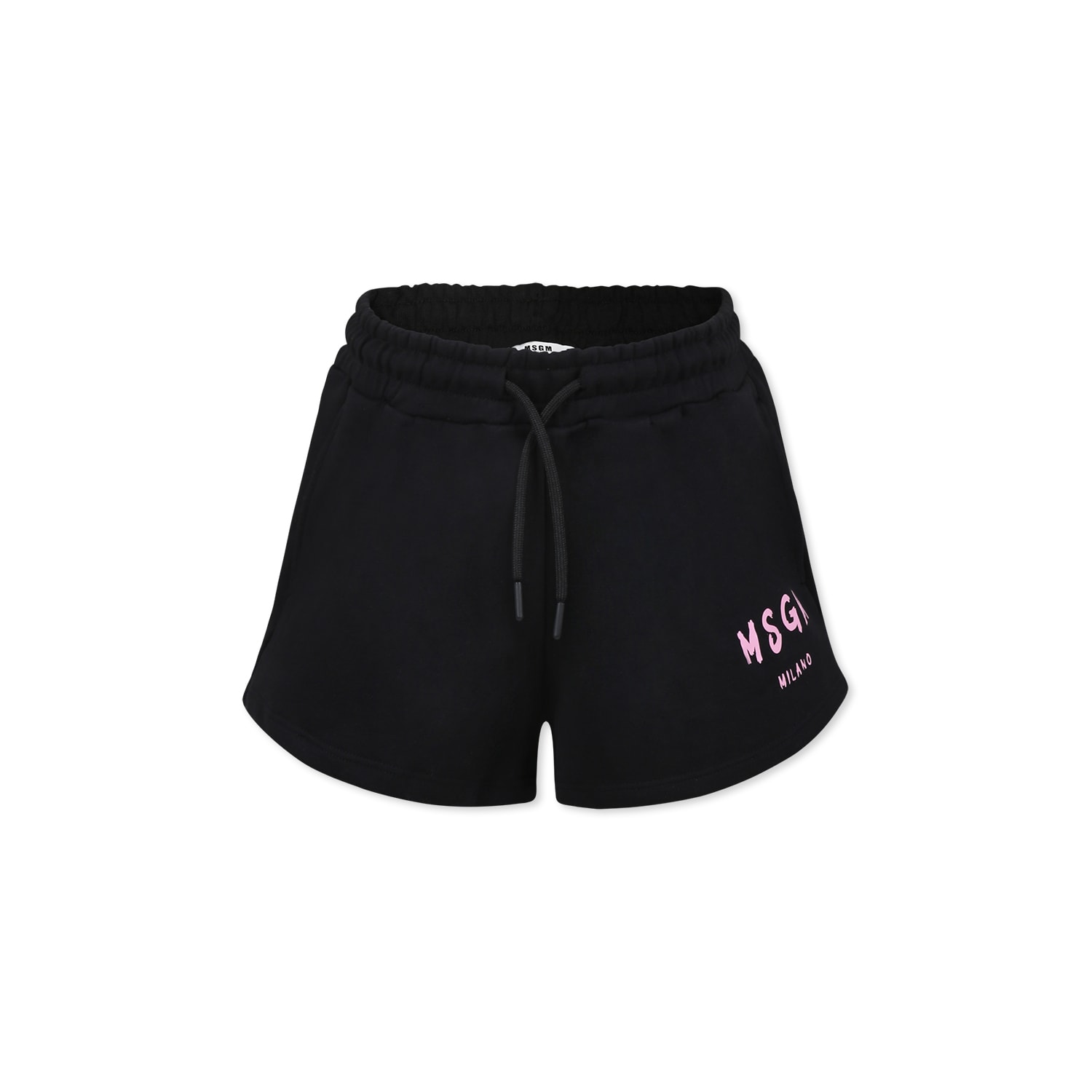 Shop Msgm Black Shorts For Girl With Logo