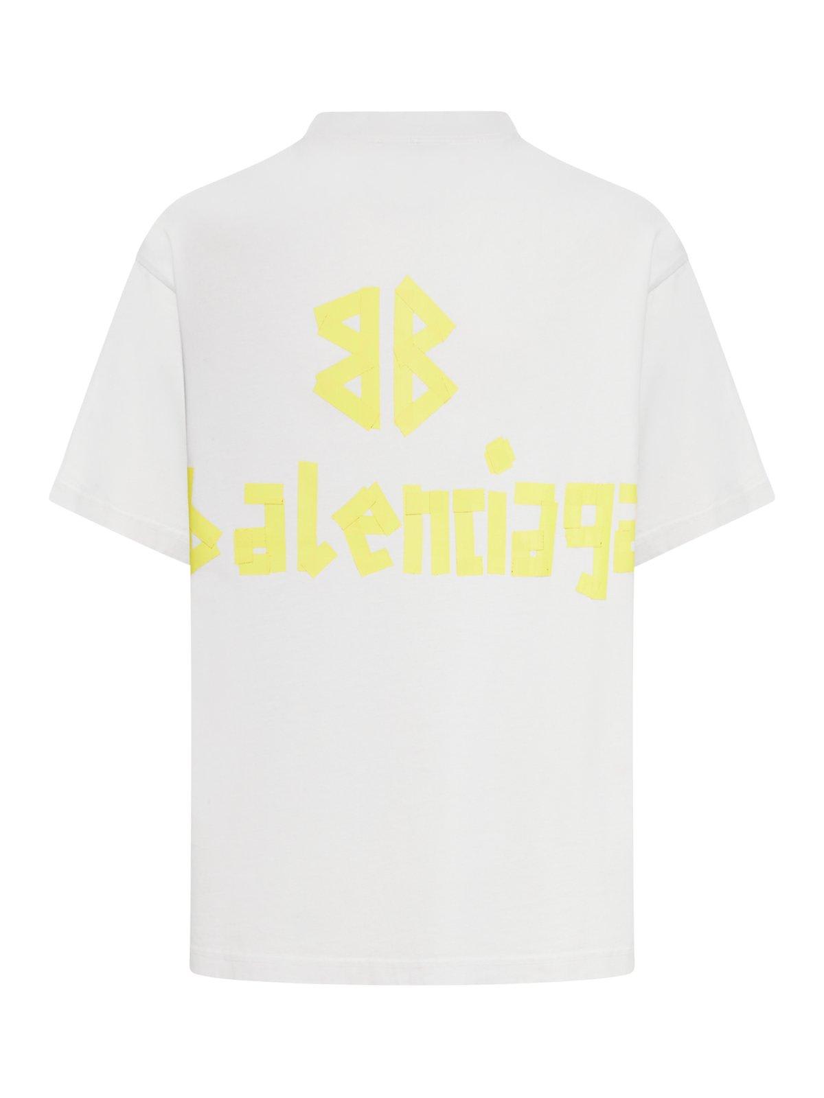 Shop Balenciaga Tape Logo Crewneck T-shirt In White
