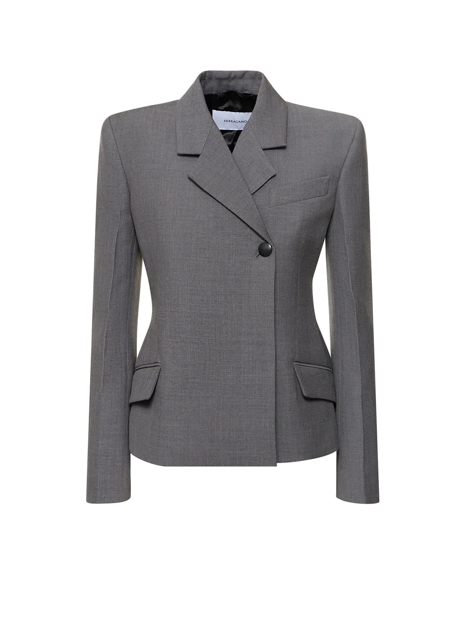 Ferragamo Double-breasted Wool Blazer In Grey