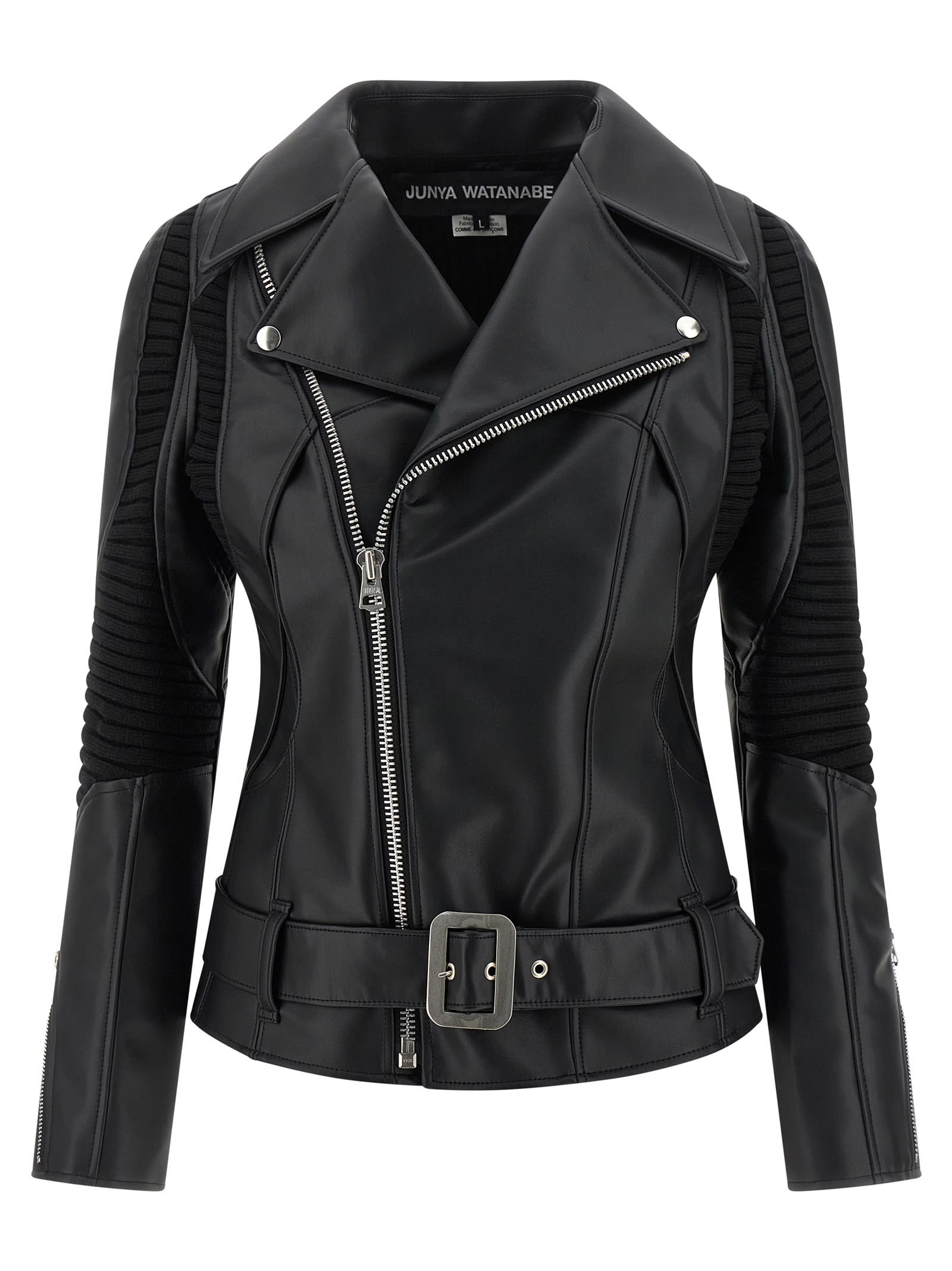 Junya Watanabe Zippered Long-sleeved Leather Jacket In Black