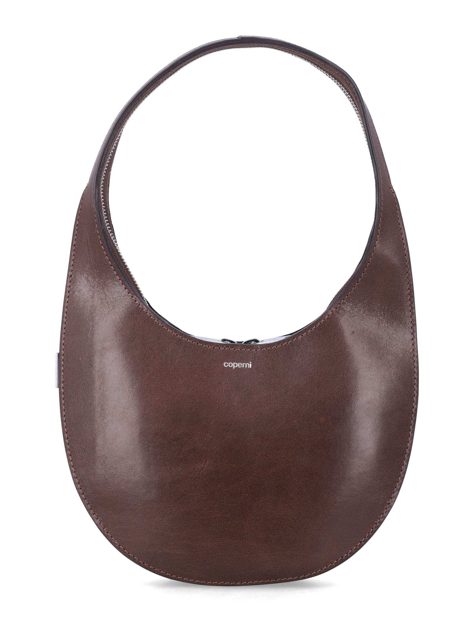 Coperni Crescent-shaped Small Handbag With Polished Finish In Brown