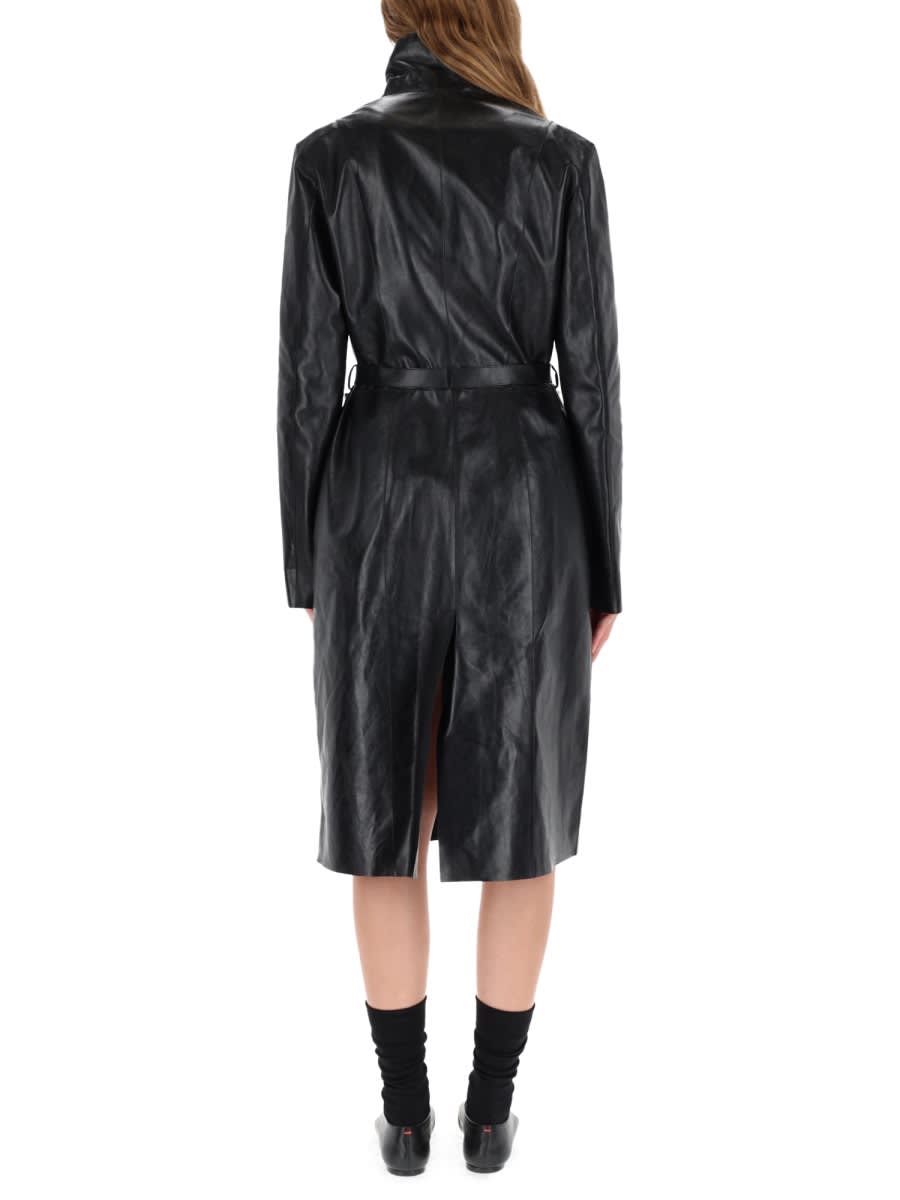 Our Legacy Leather Texture Long Sleeve Belted Coat In Black