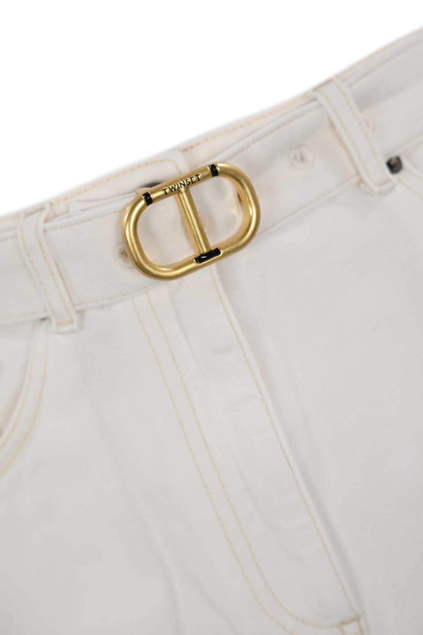 Shop Twinset Wide Leg Jeans With Logo Belt In Denim Bianco