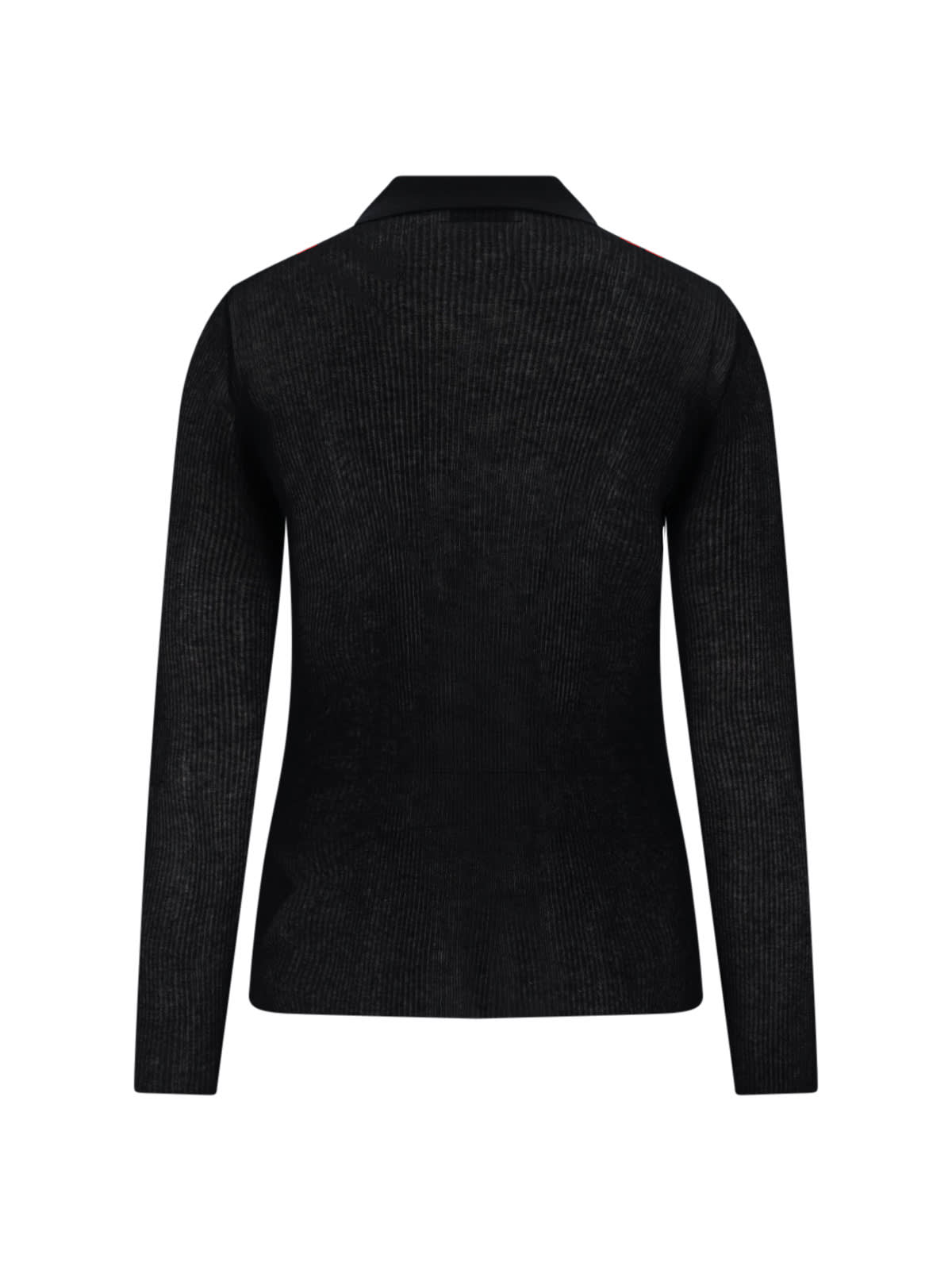 Moncler Sheer Ribbed Cotton Long-sleeve Polo In Black