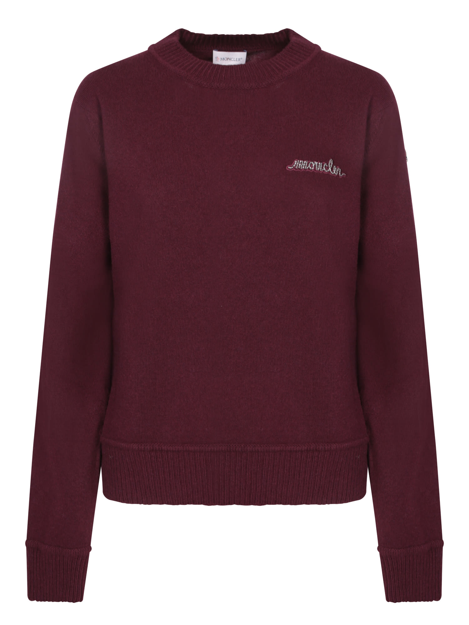 Shop Moncler Bordeaux Wool Crewneck Sweater