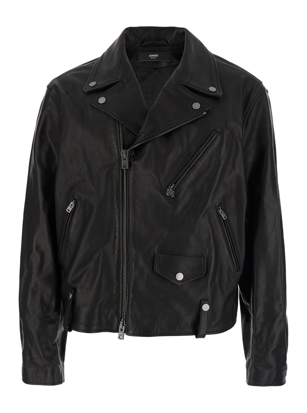 Amiri Black Jacket With Wide Notched Revers And Maxi Logo Lettering Print On The Rear In Leather Man