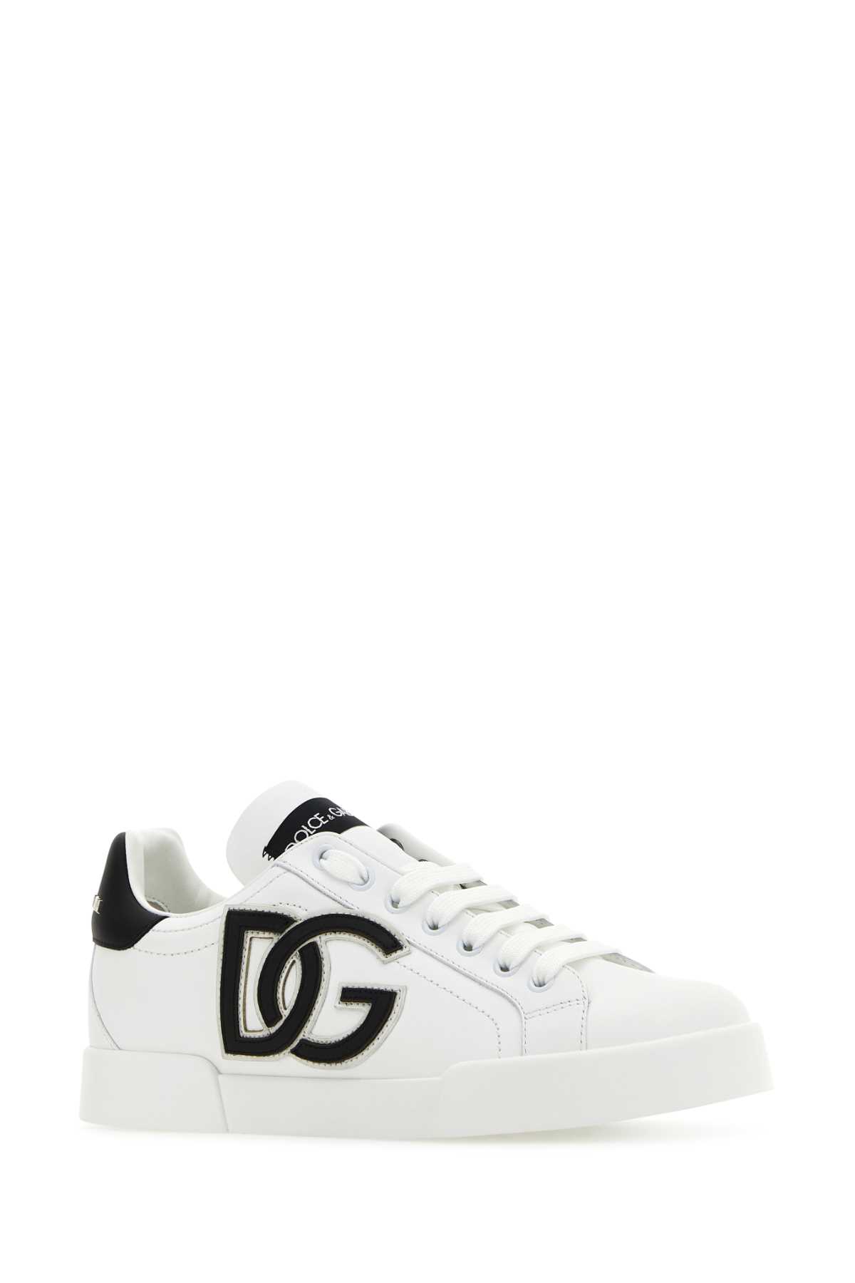 Shop Dolce & Gabbana White Leather Portofino Sneakers In 89697