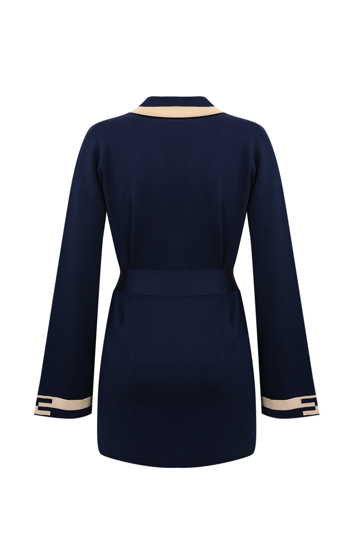 Shop Elisabetta Franchi Viscose Knit Cardigan With Logo Bands In Navy/crema