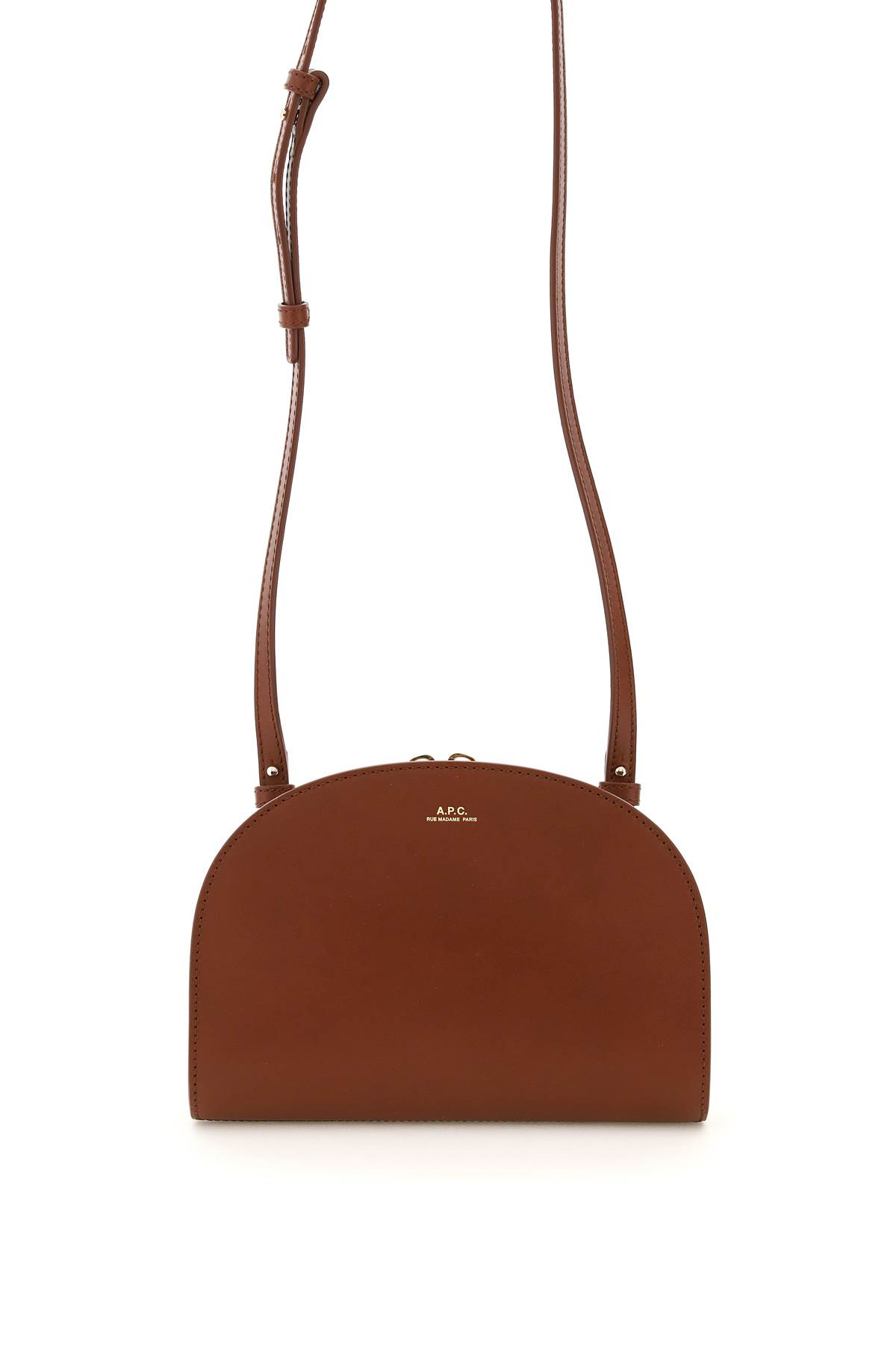 Shop Apc Demi-lune Leather Clucth In Noisette (brown)