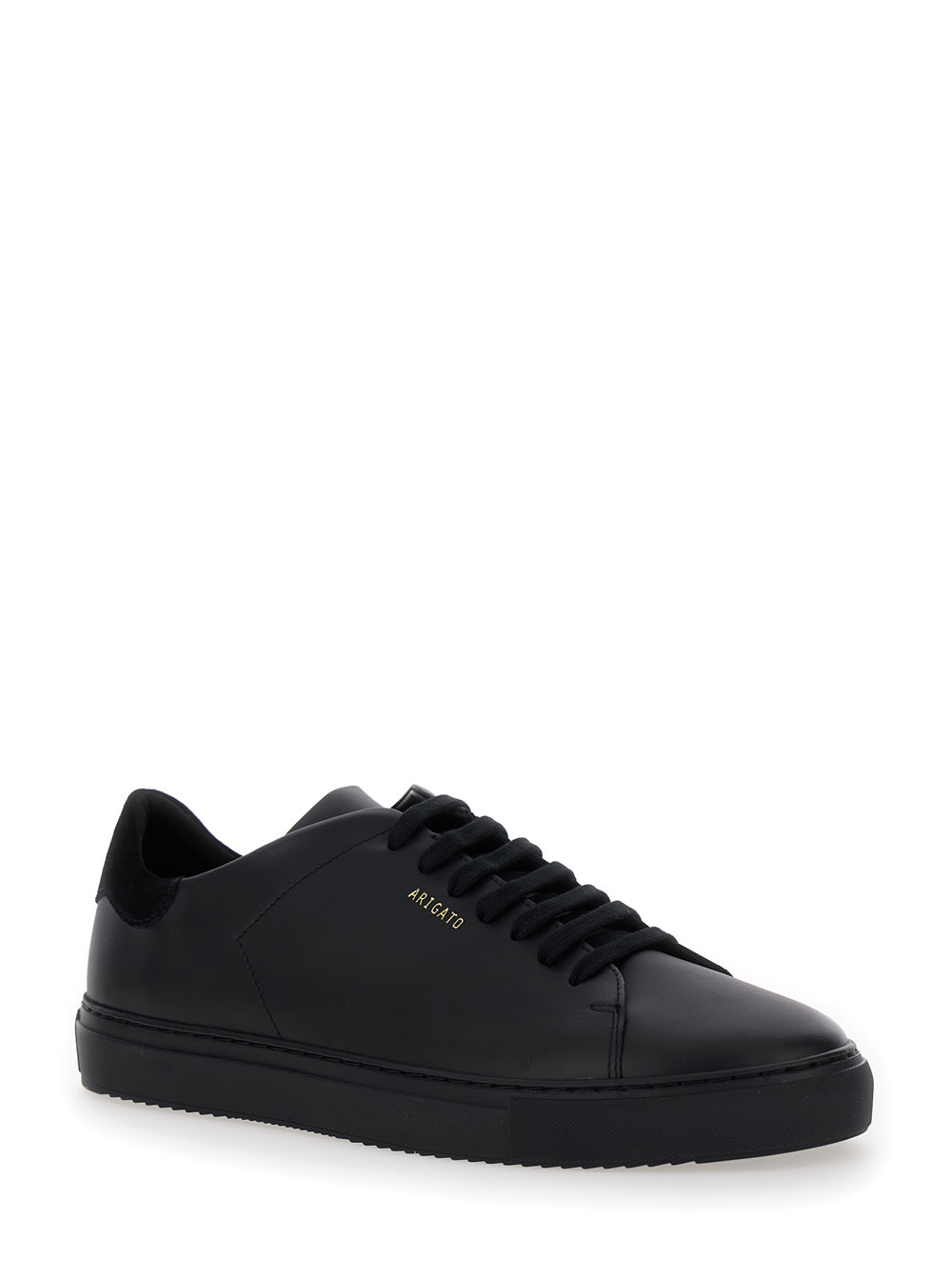 Shop Axel Arigato Clean 90 Black Low Top Sneakers With Laminated Logo In Leather Man