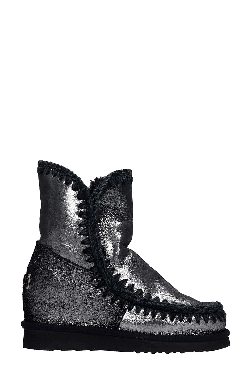 Mou Eskimo Inner Ankel Boots Inside Wedge In Black Leather