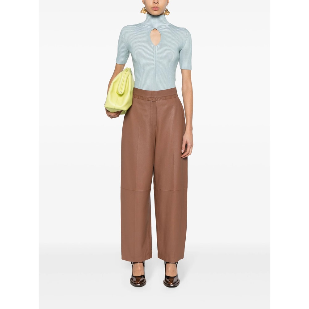 Fendi Tan Coloured Leather Trousers In Brown