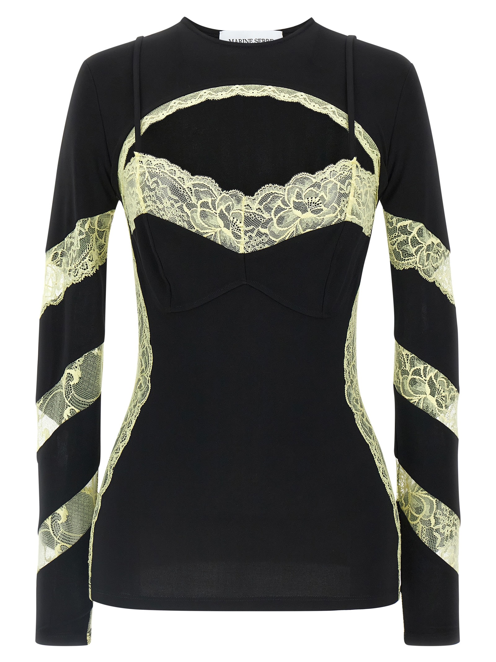 Marine Serre Illusion Effect Fitted Long Sleeve Top In Black