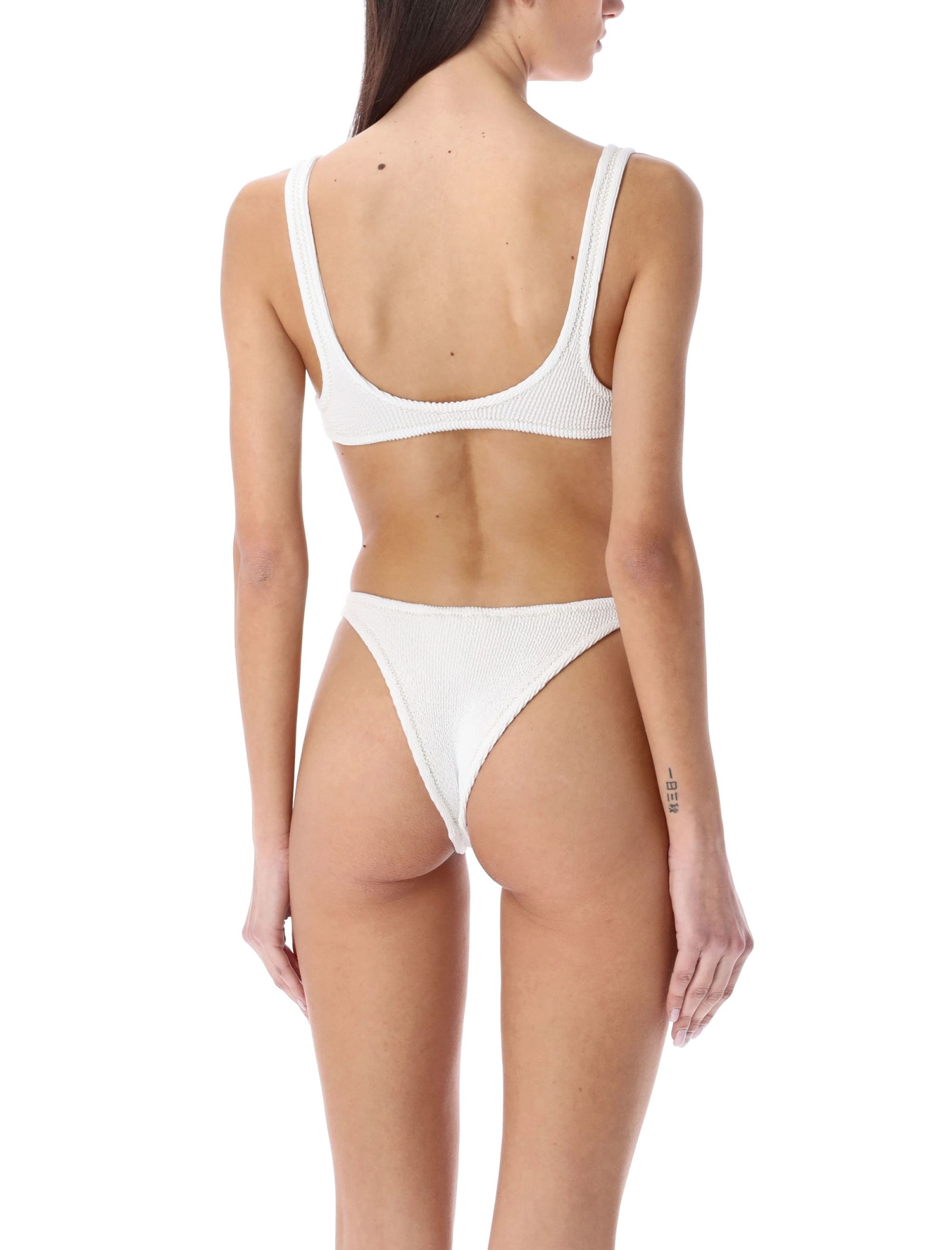 Reina Olga Crinkle Cut-out Scoop Neck Swimsuit In White