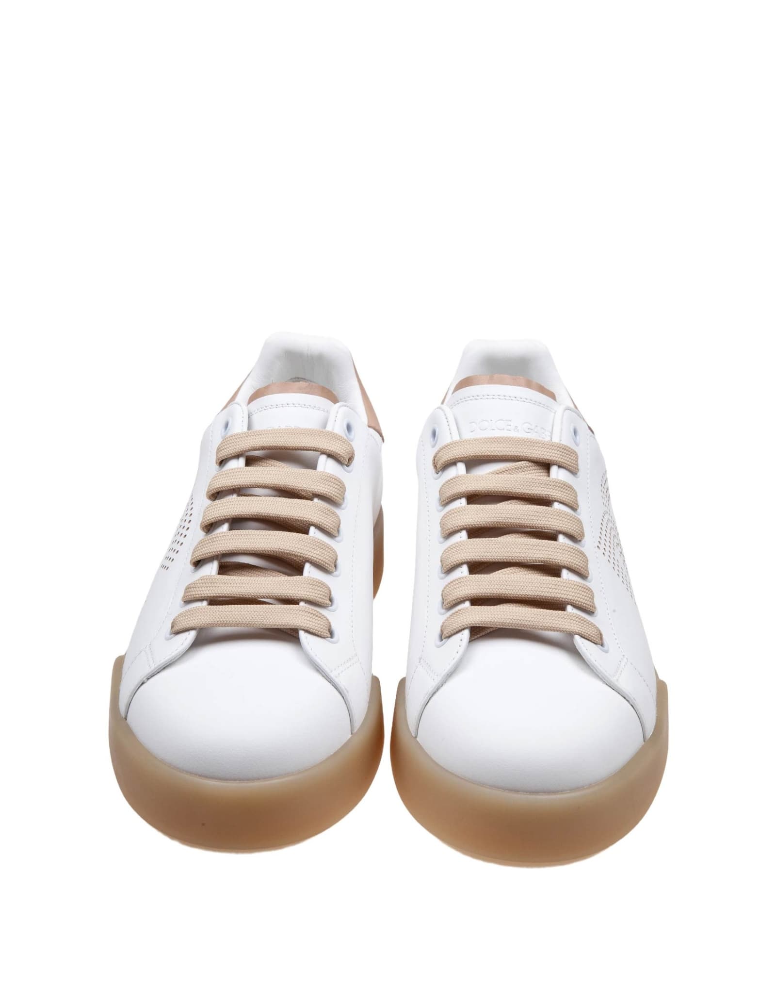 Shop Dolce & Gabbana Portofino Light Sneakers In White And Beige Leather