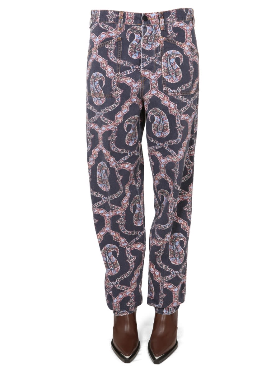 Shop Etro Paisley Denim Pants In Multicolour