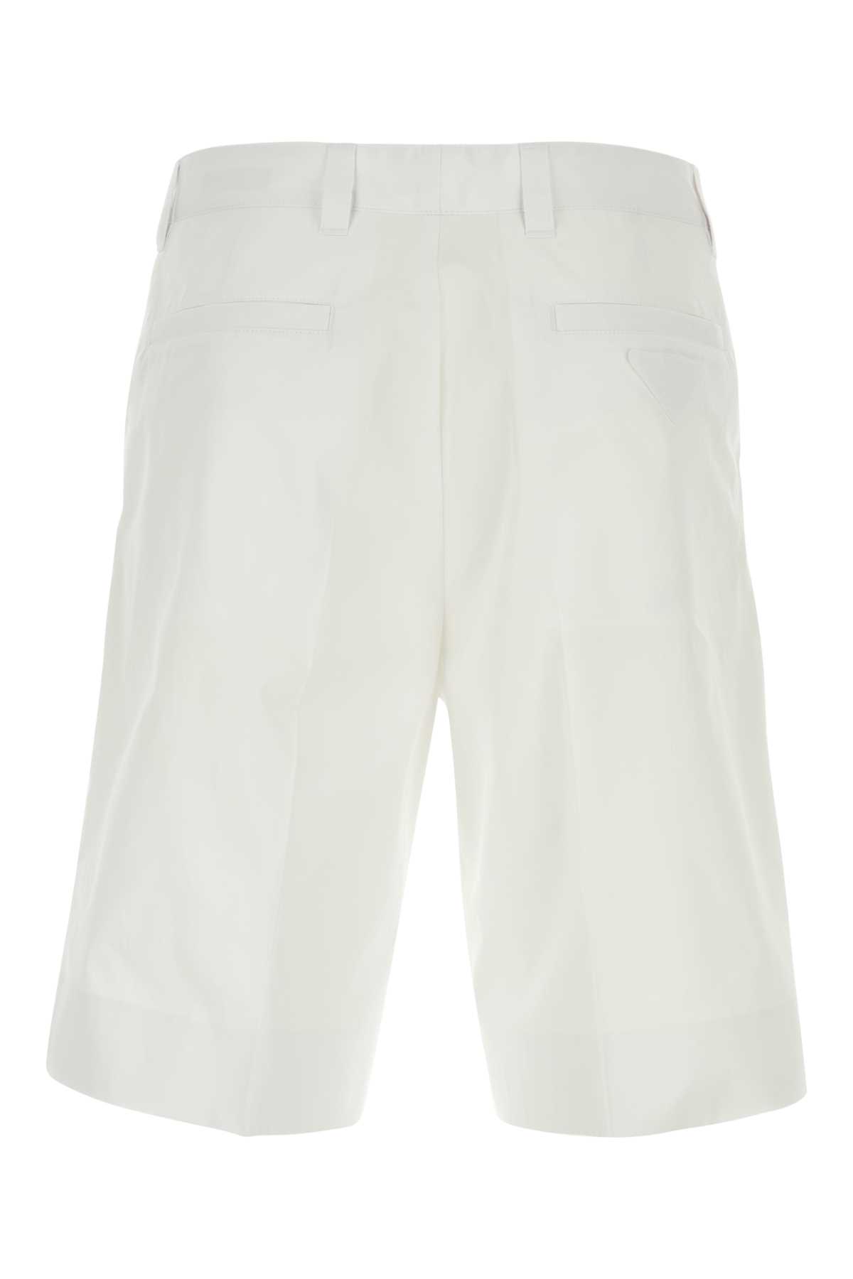 Shop Prada White Cotton Bermuda Shorts In Bianco