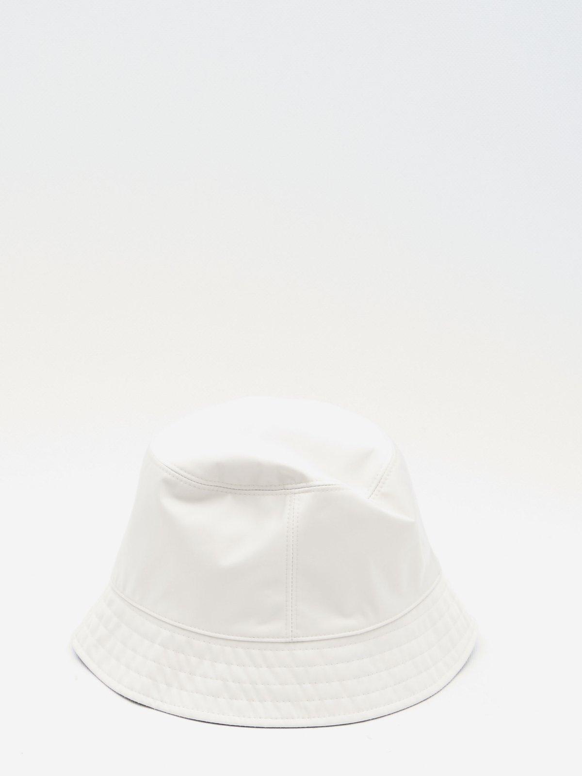 Shop Moncler Logo Patch Reversible Bucket Hat In Avorio/blu