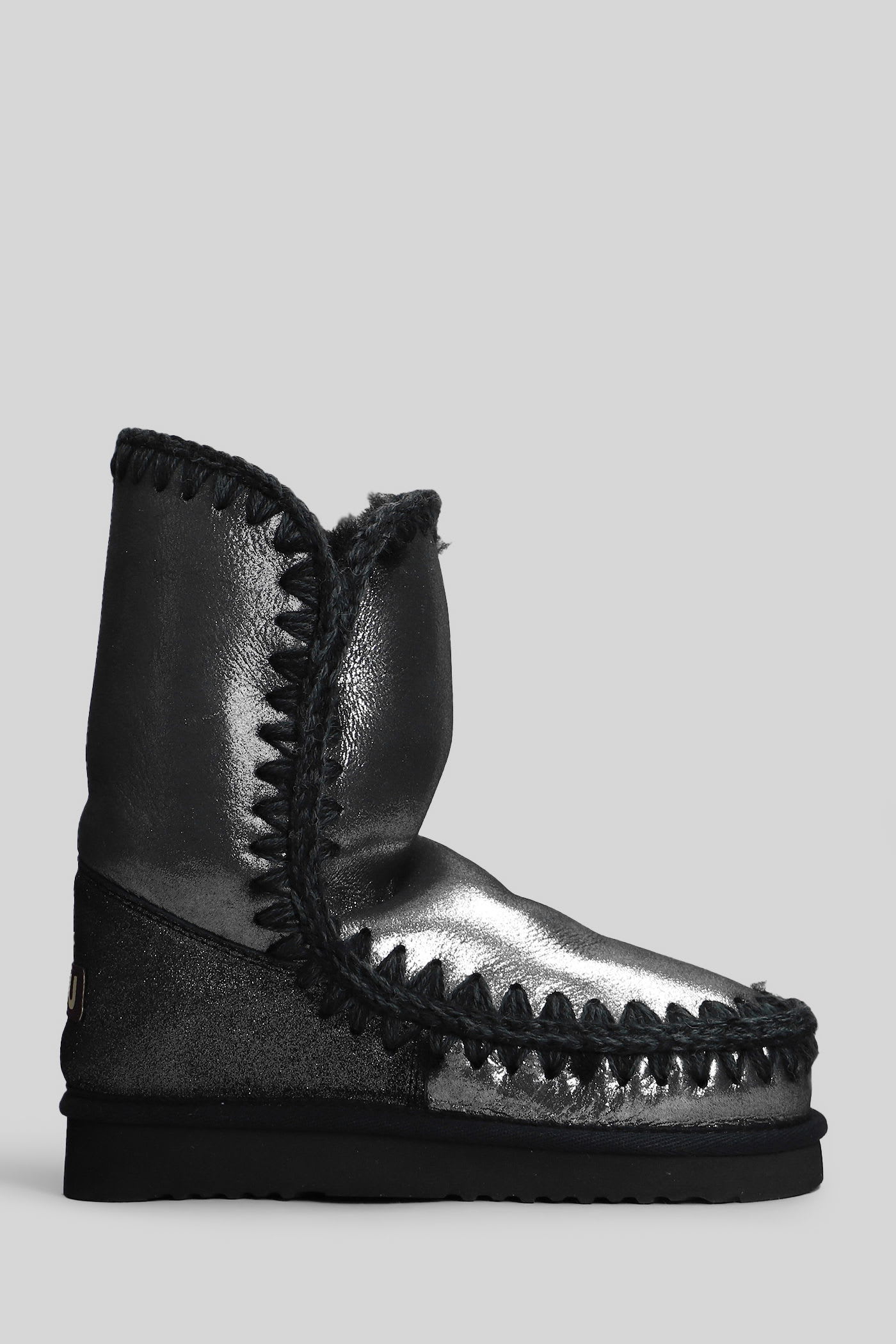 Mou Eskimo 24 Low Heels Ankle Boots In Black Glitter In Black