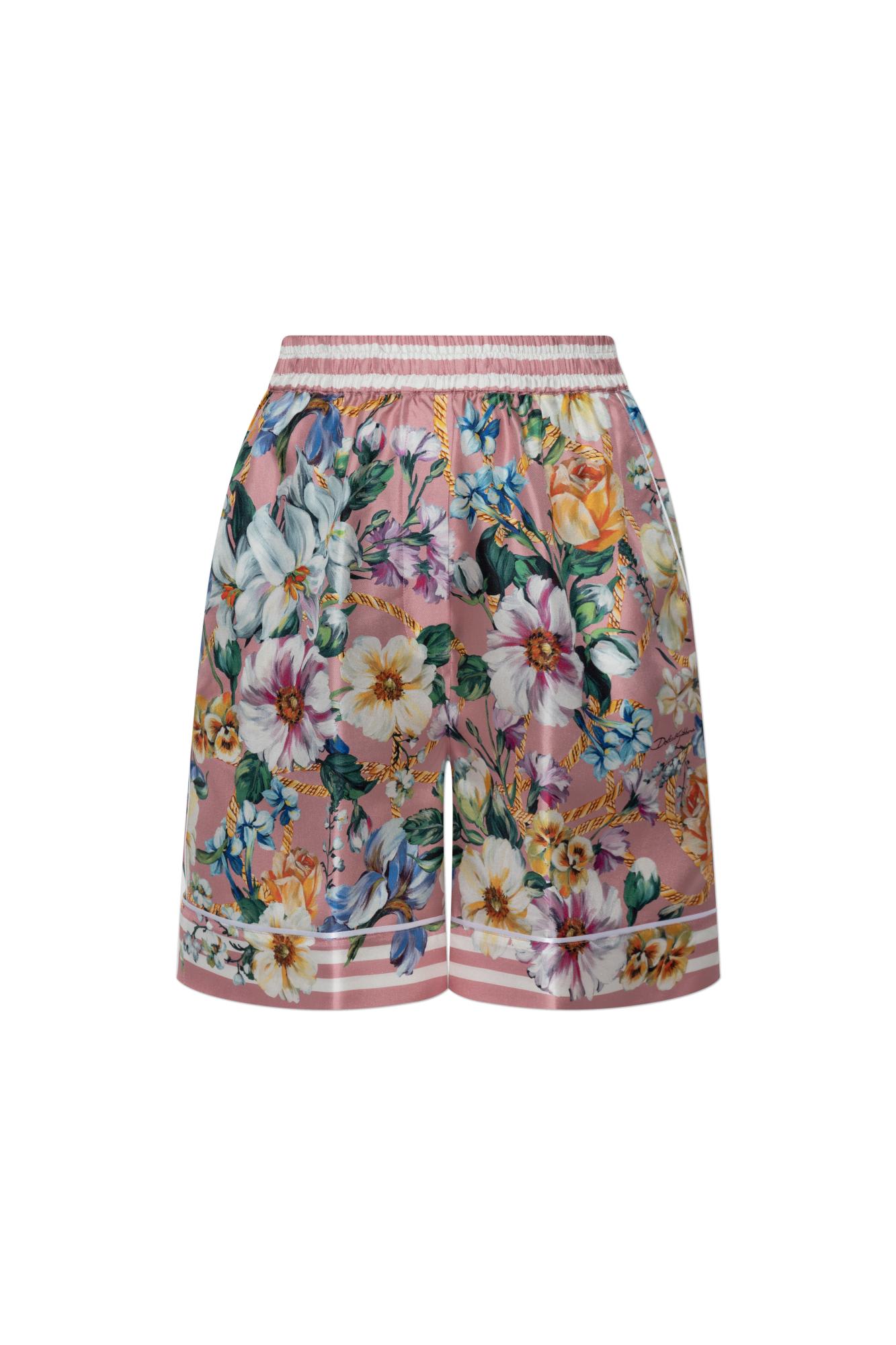 Dolce & Gabbana Floral-print Silk-twill Shorts In Pink