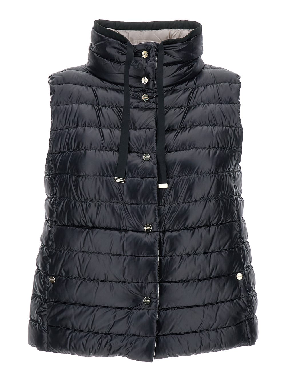 Herno Black Reversible Sleeveless Vest With High Drawstring Neck In Tech Fabric Woman In Nero Grigio