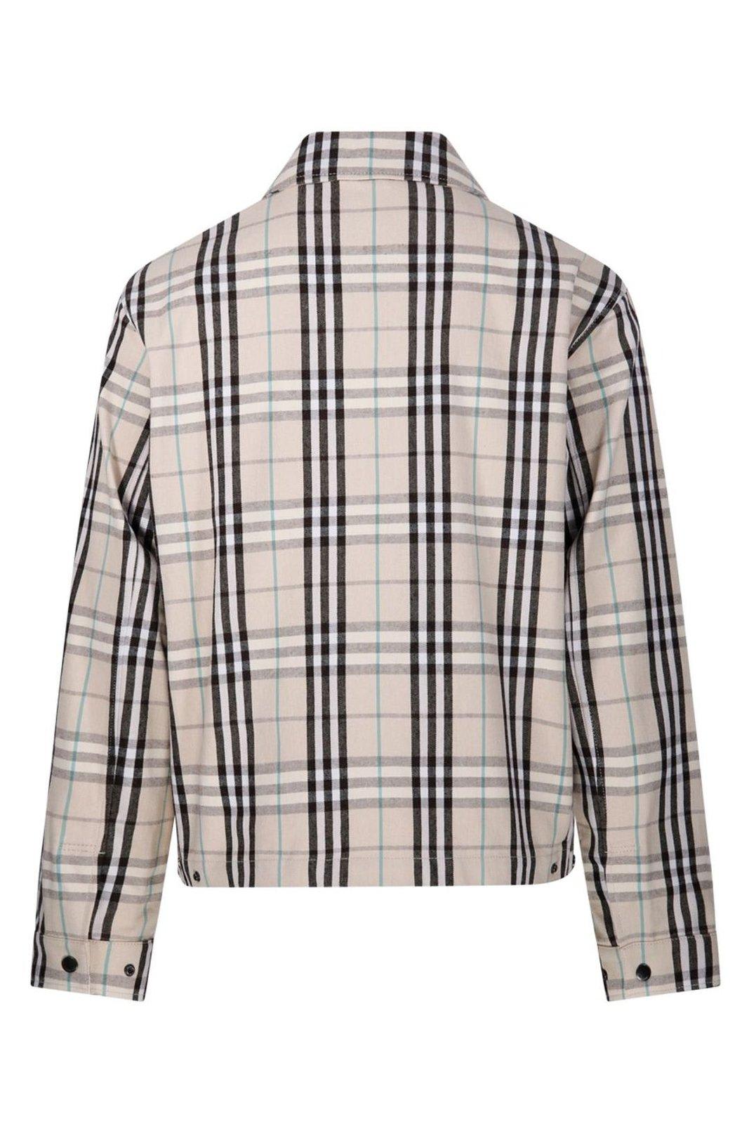 Burberry Beige Jacket With Classic Collar And All-over Check Motif In Cotton Man In Huskipcheck