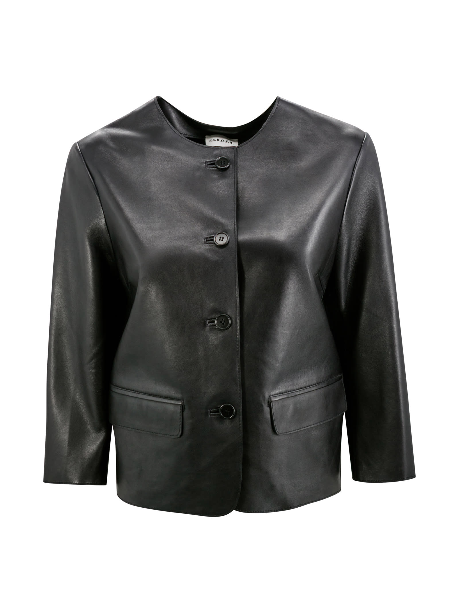 Shop P.a.r.o.s.h Cropped Button-up Leather Jacket In Black