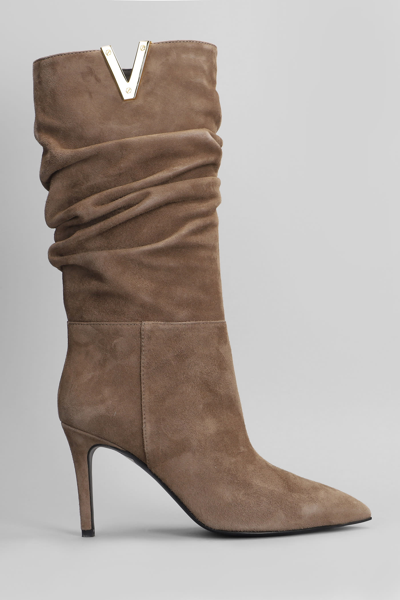 Shop Via Roma 15 High Heels Boots In Taupe Suede