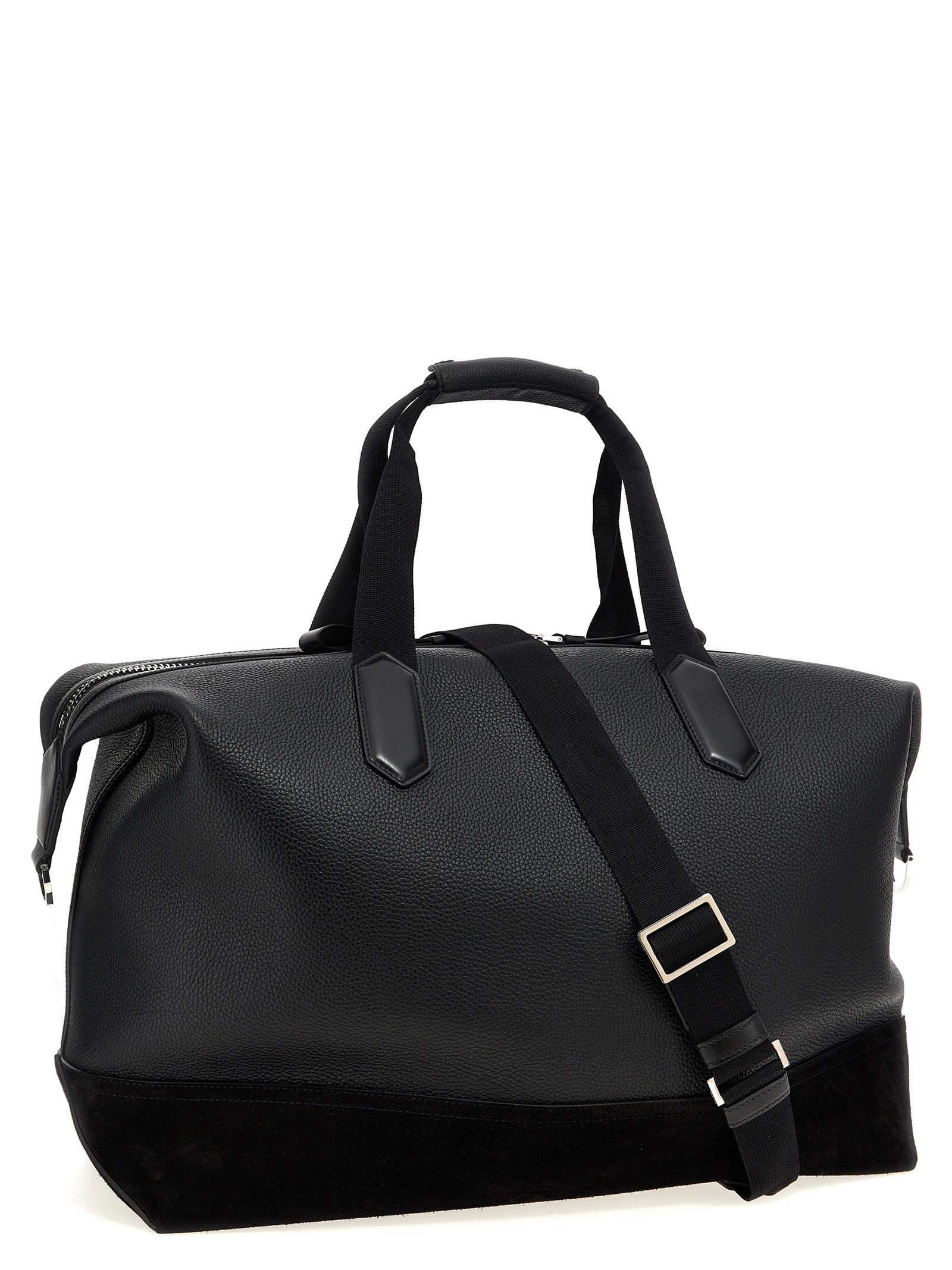 Tom Ford Leather Duffle Bag With Suede Inserts And Logo Patch In Black