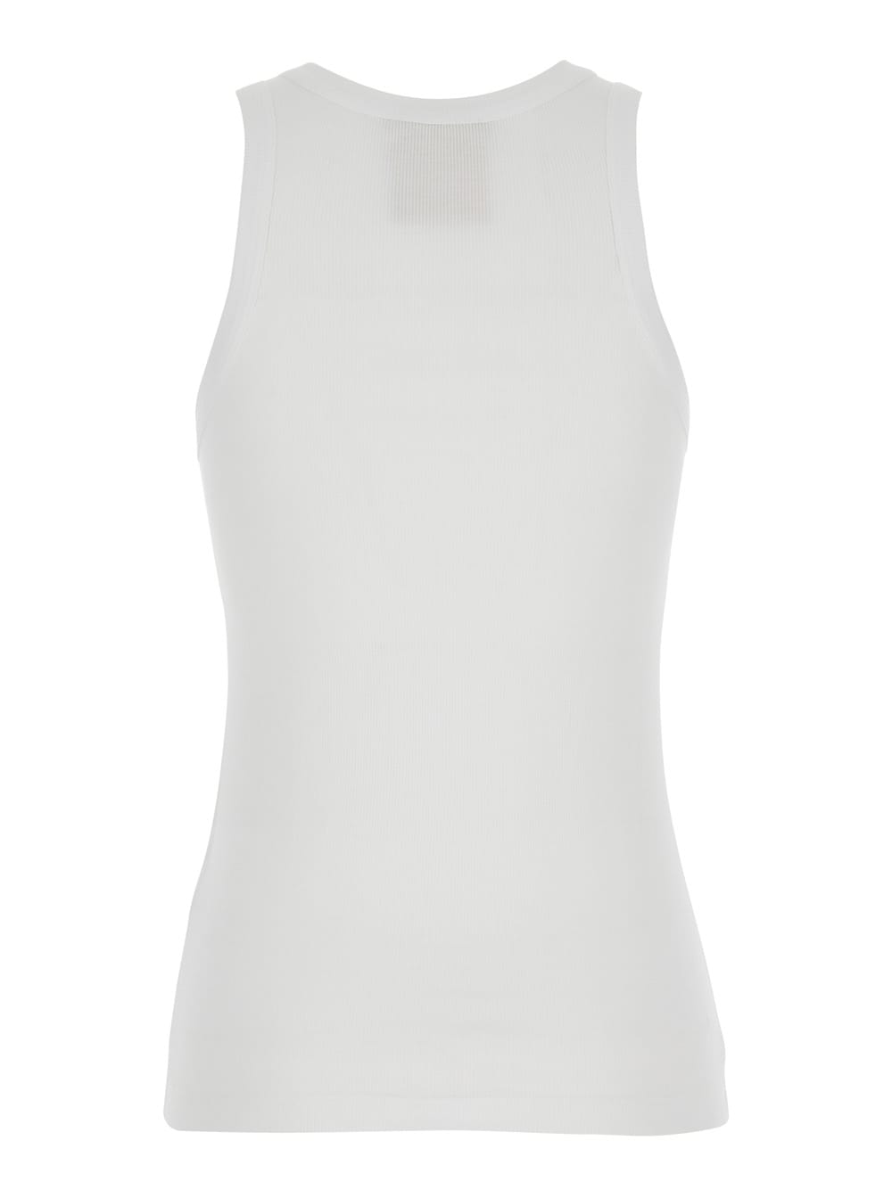 Semicouture White Ribbed Top With Logo Detail On The Front In White