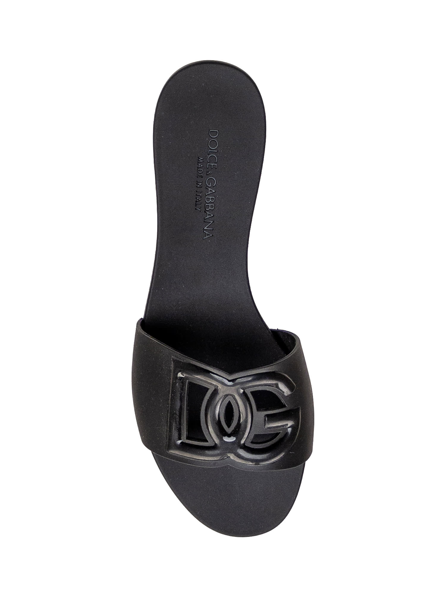 Dolce & Gabbana Black Flats With Cut-out Band And Dg Logo In Soft Rubber Woman In Nero
