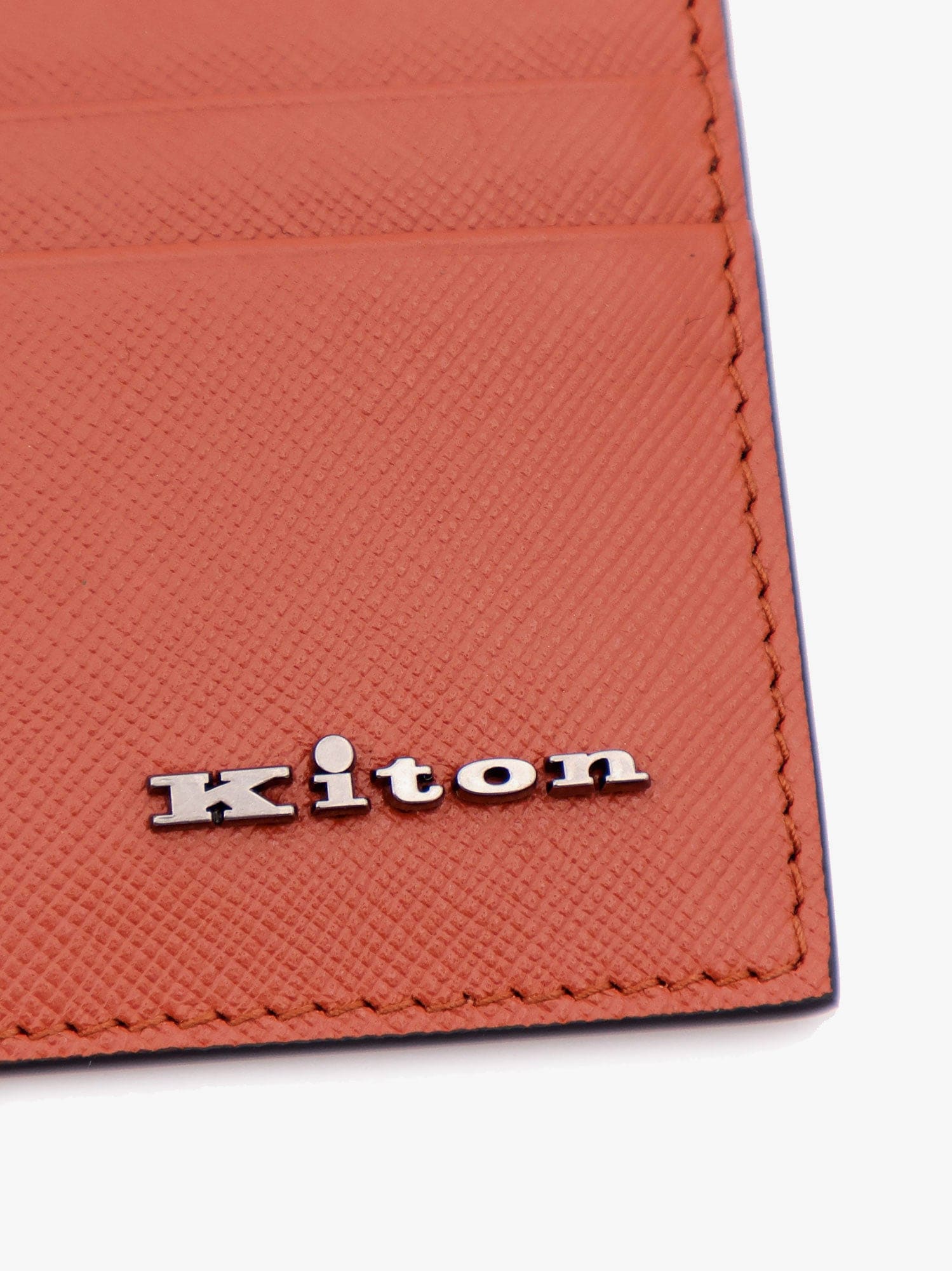Kiton Leather Card Holder With Metal Logo In Orange
