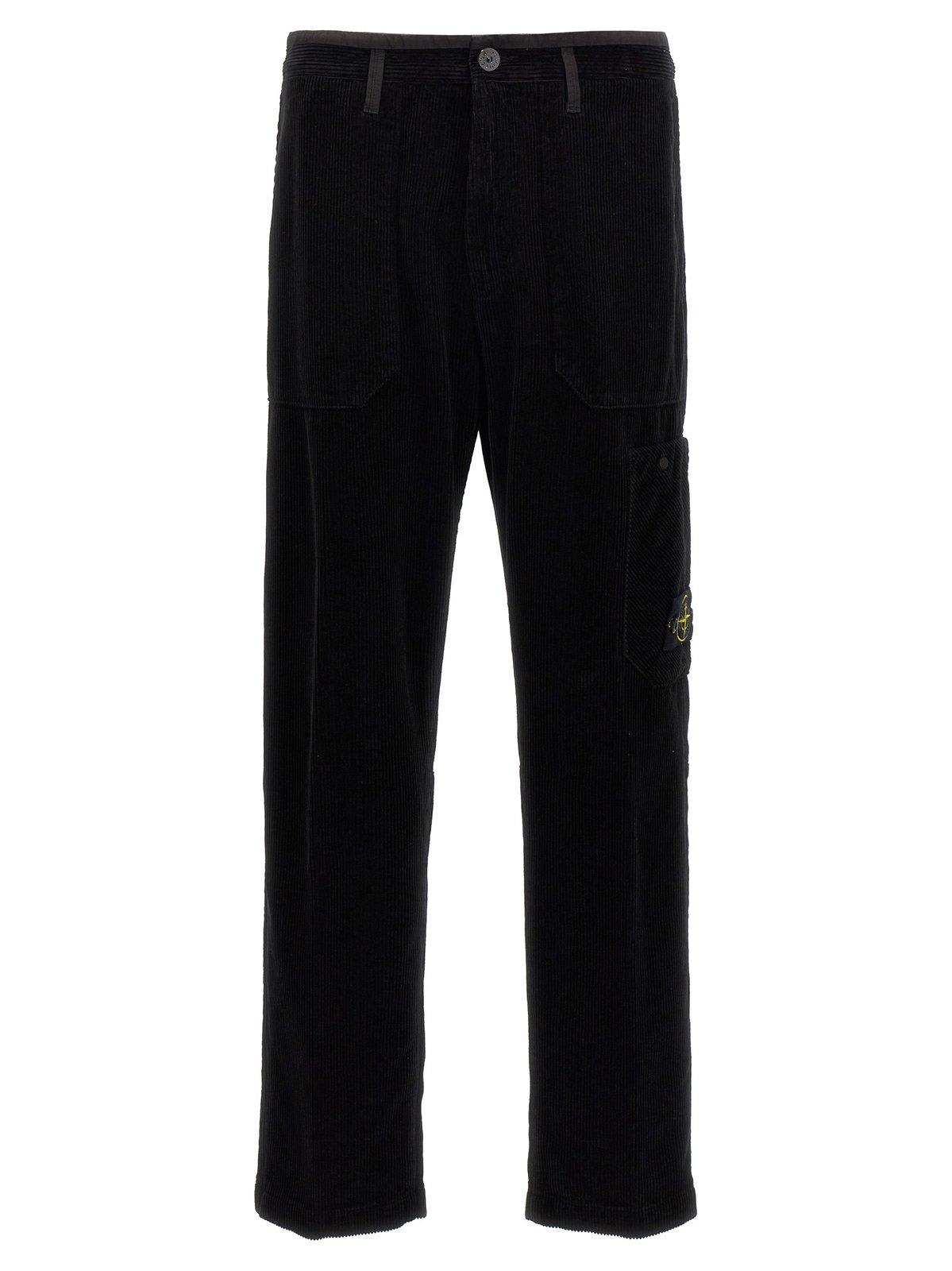 Shop Stone Island Logo-patch Corduroy Trousers In Black