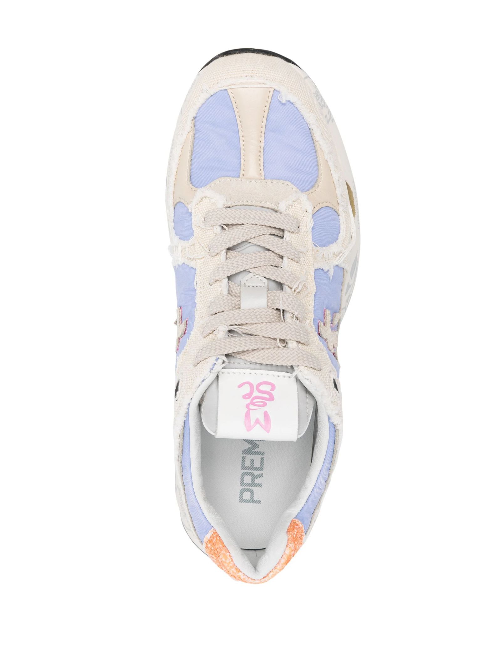 Shop Premiata Beige Denim Sneakers In Bianco