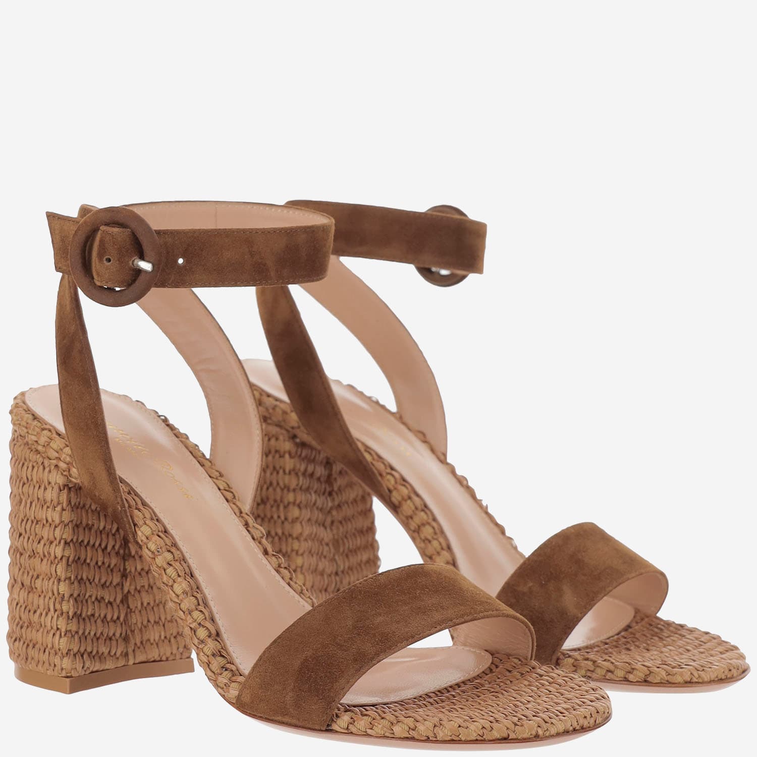 Gianvito Rossi Suede And Raffia Sandals In Texas Cuoio