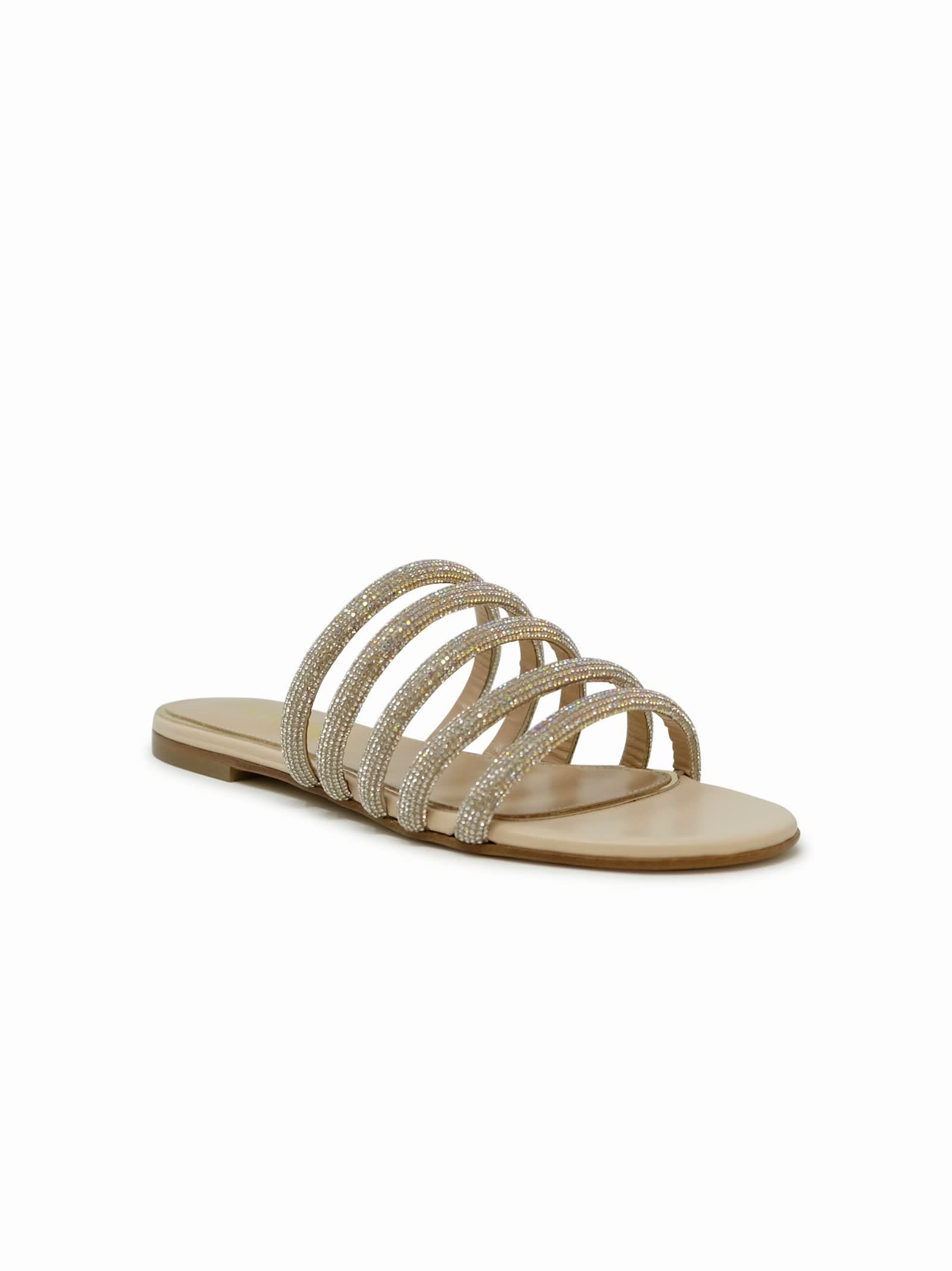 Ninalilou Leather Flat Sandal In Cream