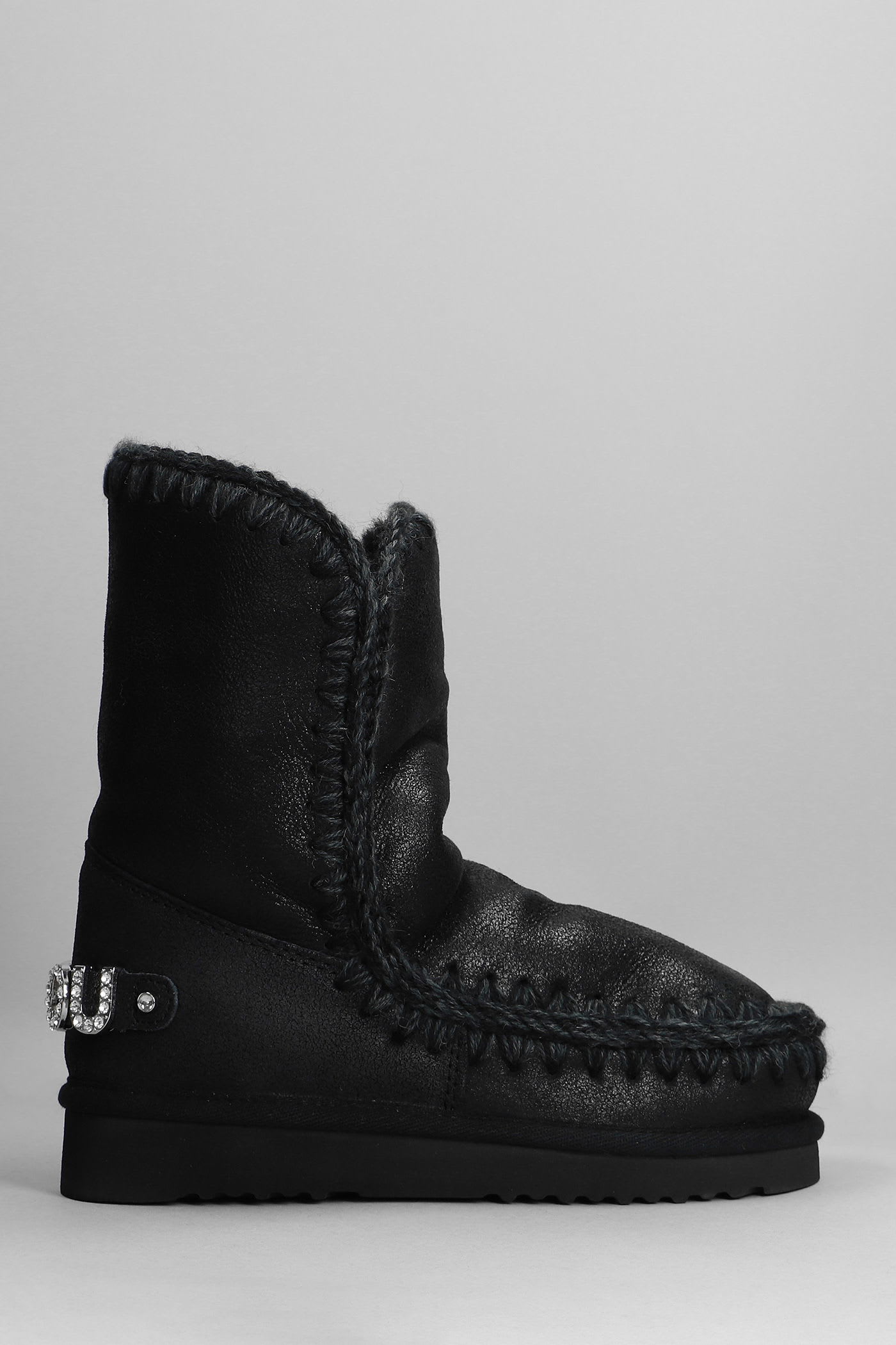 Mou Eskimo 24 Low Heels Ankle Boots In Black Leather In Multi