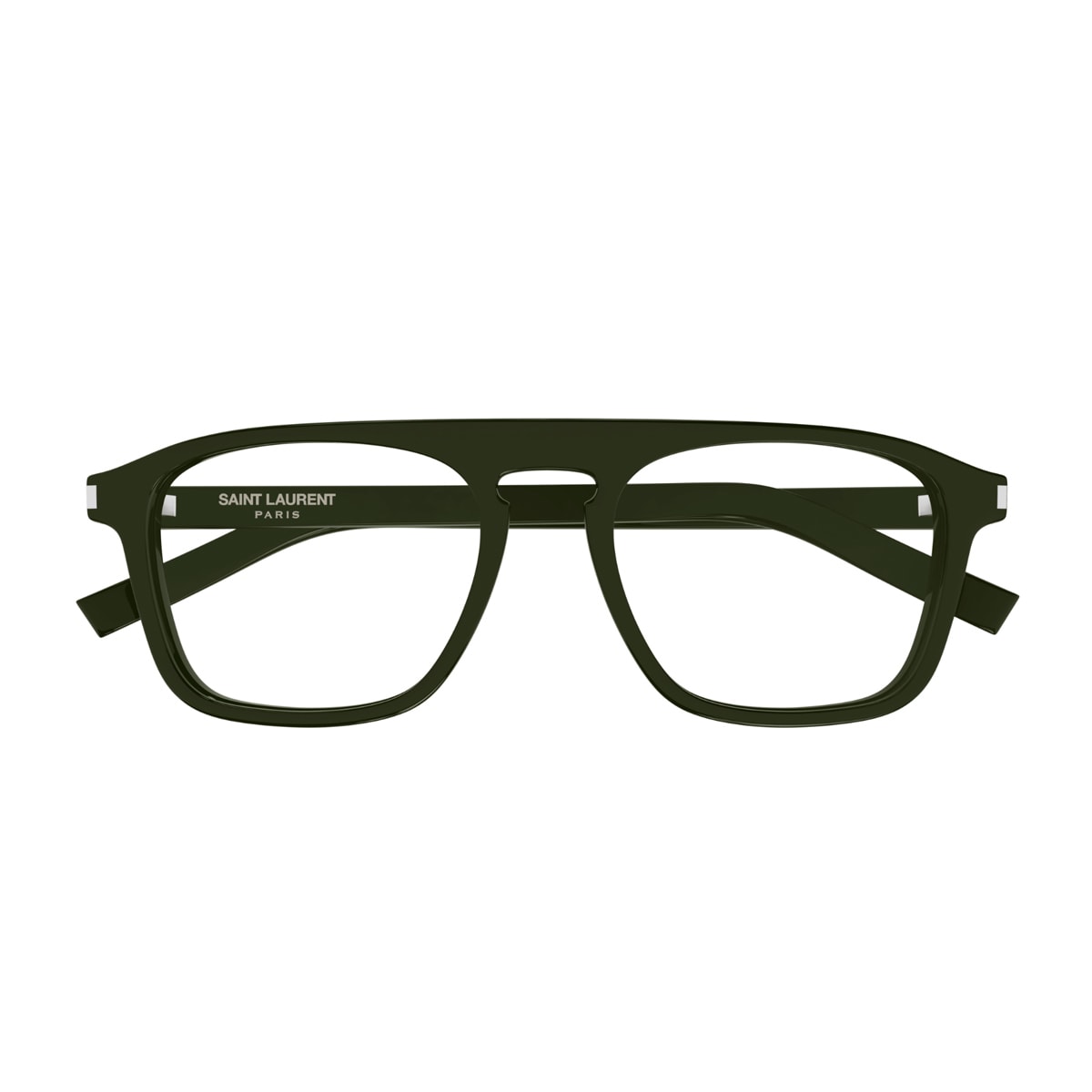 Shop Saint Laurent Sl 157 Linea Corner Angle 011 Green Transparent Glasses In Verde