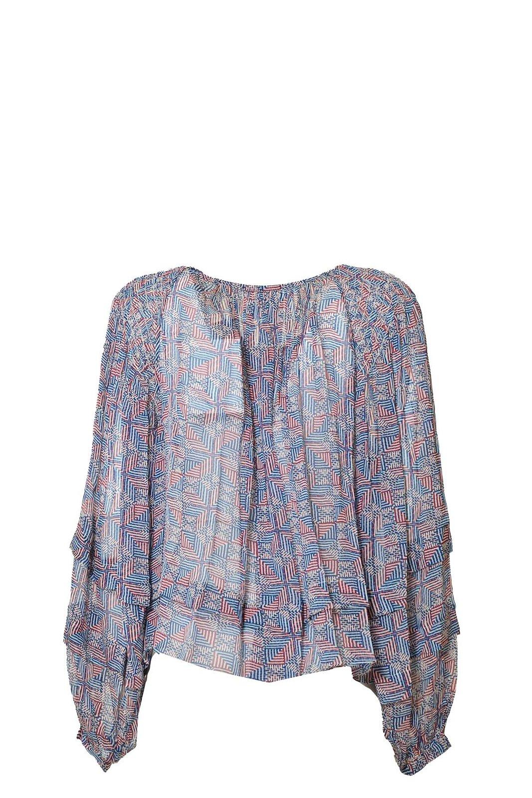 Shop Isabel Marant Floral-printed Tie-neck Layered Blouse In Blu/rosso