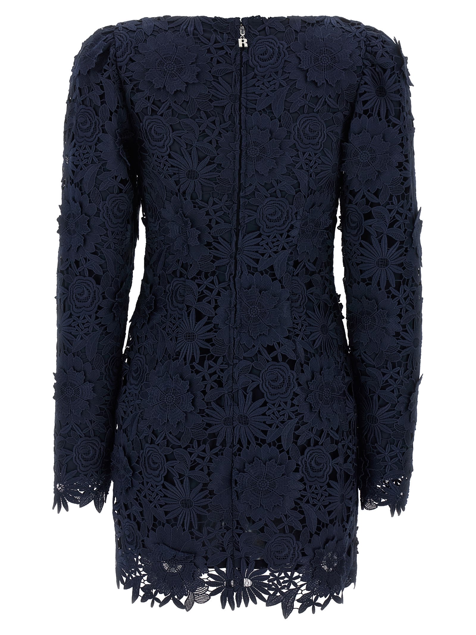 Rotate Birger Christensen Rotate Intricate Lace Dress With Wide Neckline In Blue