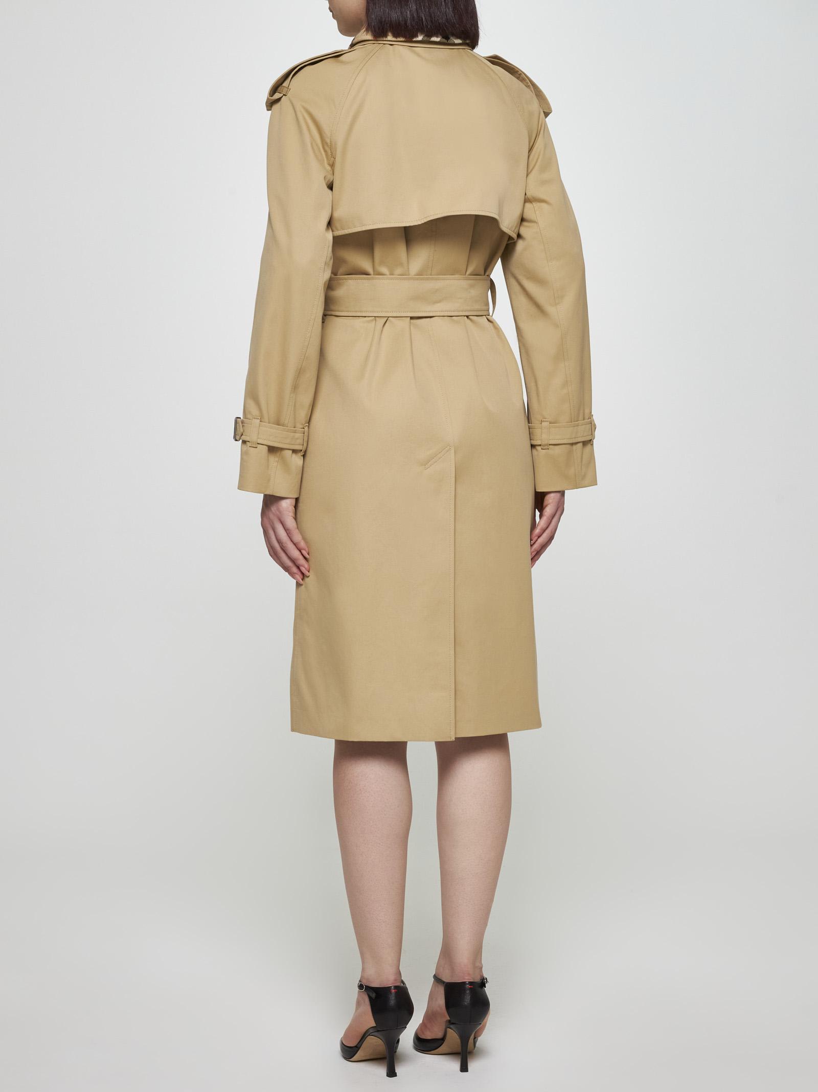 Shop Burberry Cotton Double-breasted Long Trench Coat In Beige