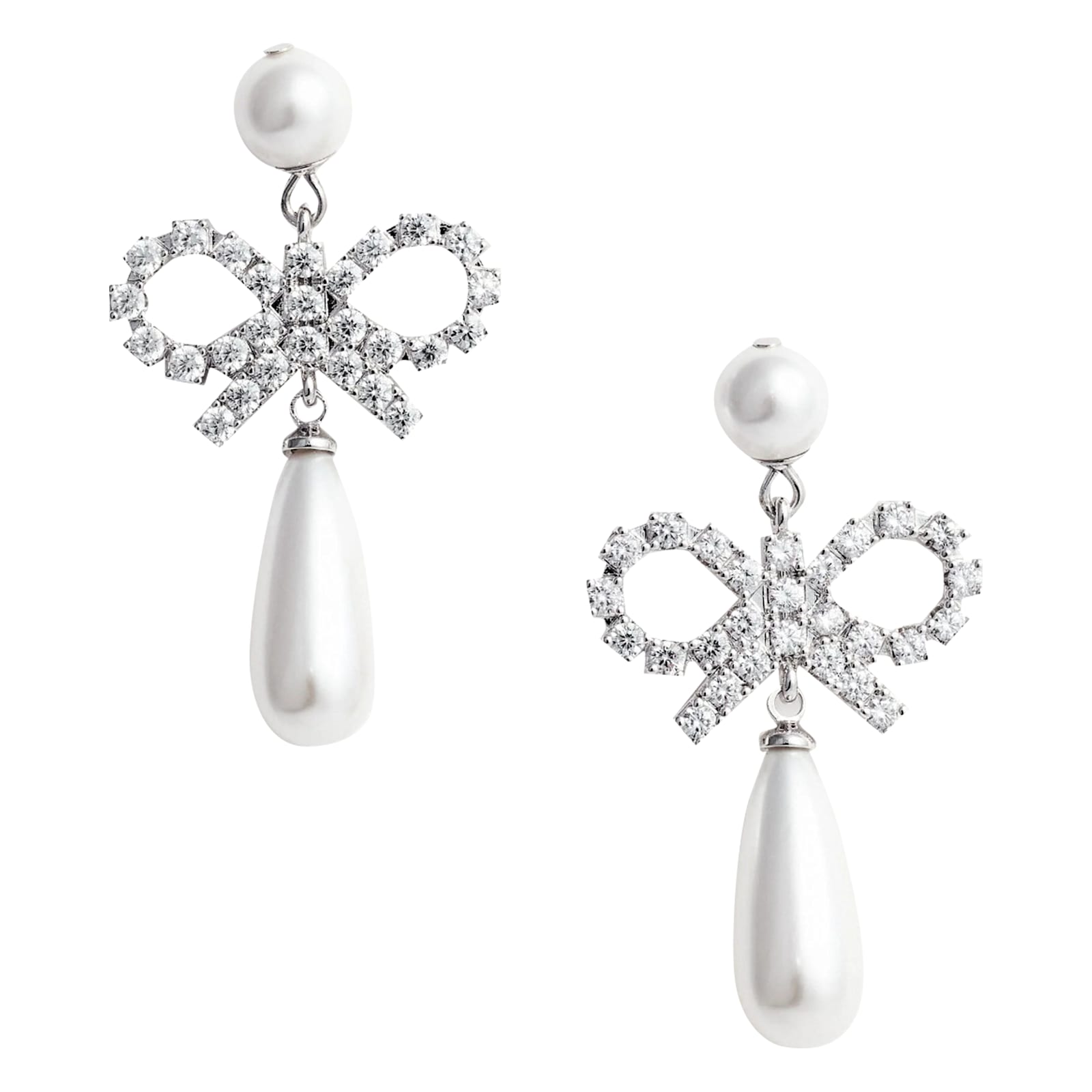 Self-portrait Bow Drop Earrings With Pearl And Crystal
