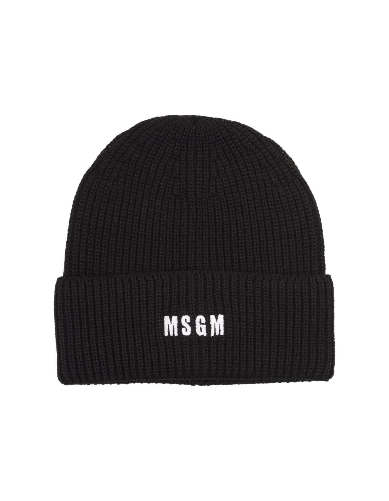 Black Ribbed Beanie With Logo