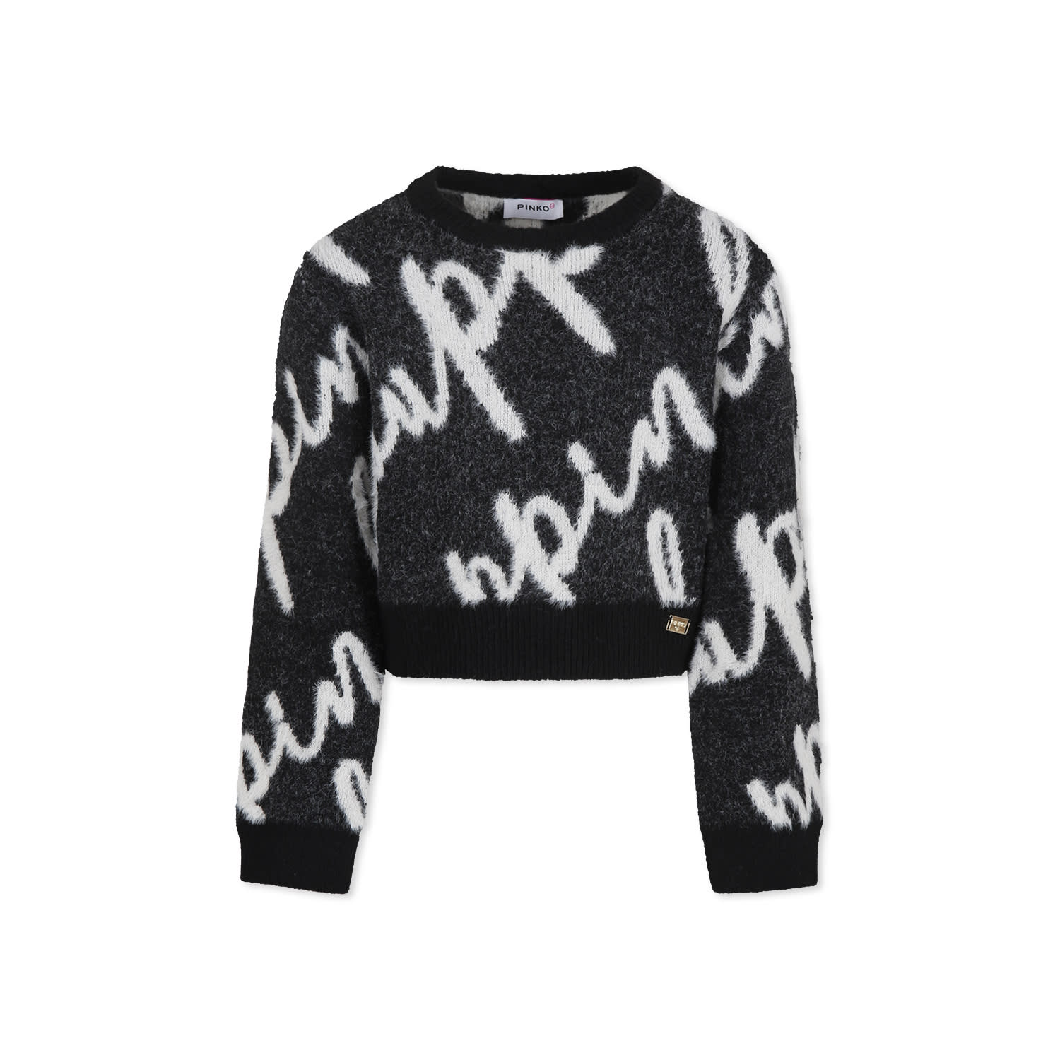 Pinko Kids' Black Sweater For Girl With Writing