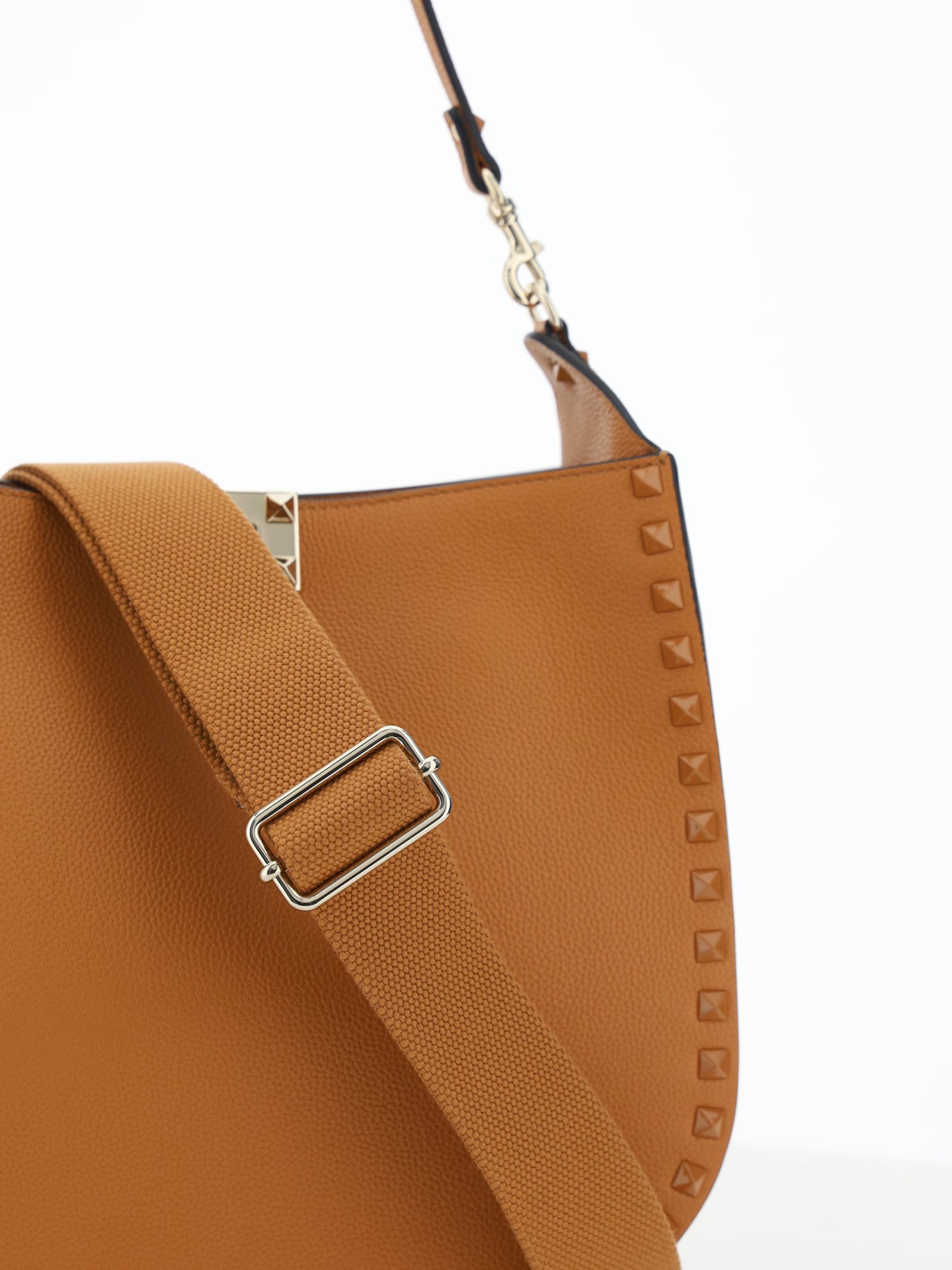 Shop Valentino Rockstud Shoulder Bag In Almond Beige