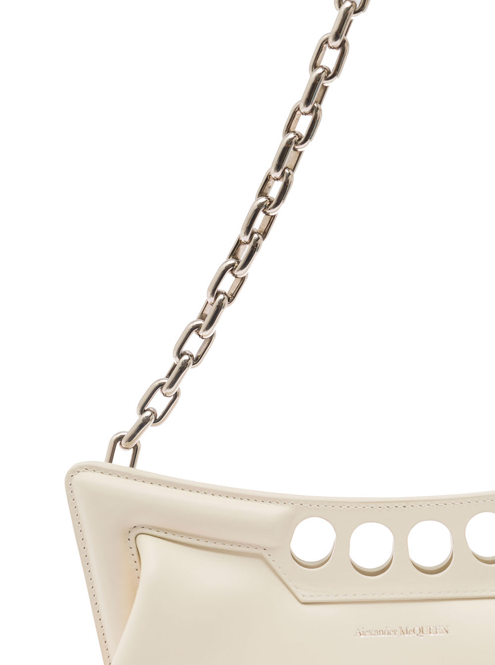 Shop Alexander Mcqueen White The Peak Small Tote Bag In White Leather Woman