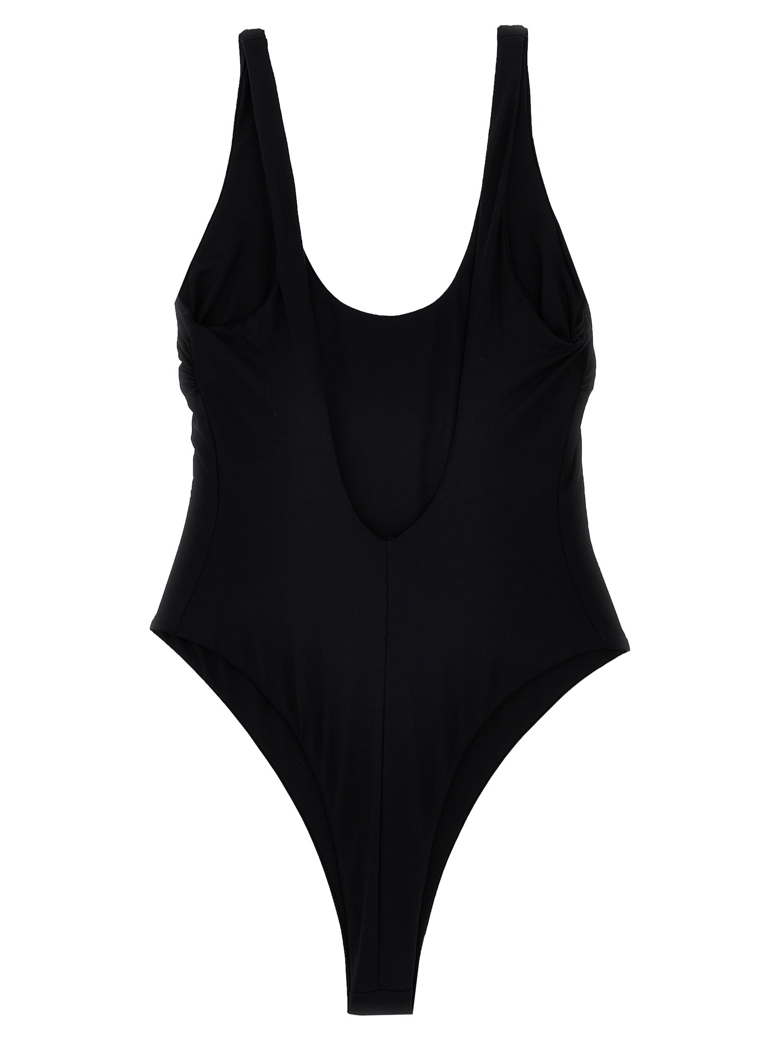 Shop Elisabetta Franchi Rhinestone Logo One-piece Swimsuit In Black