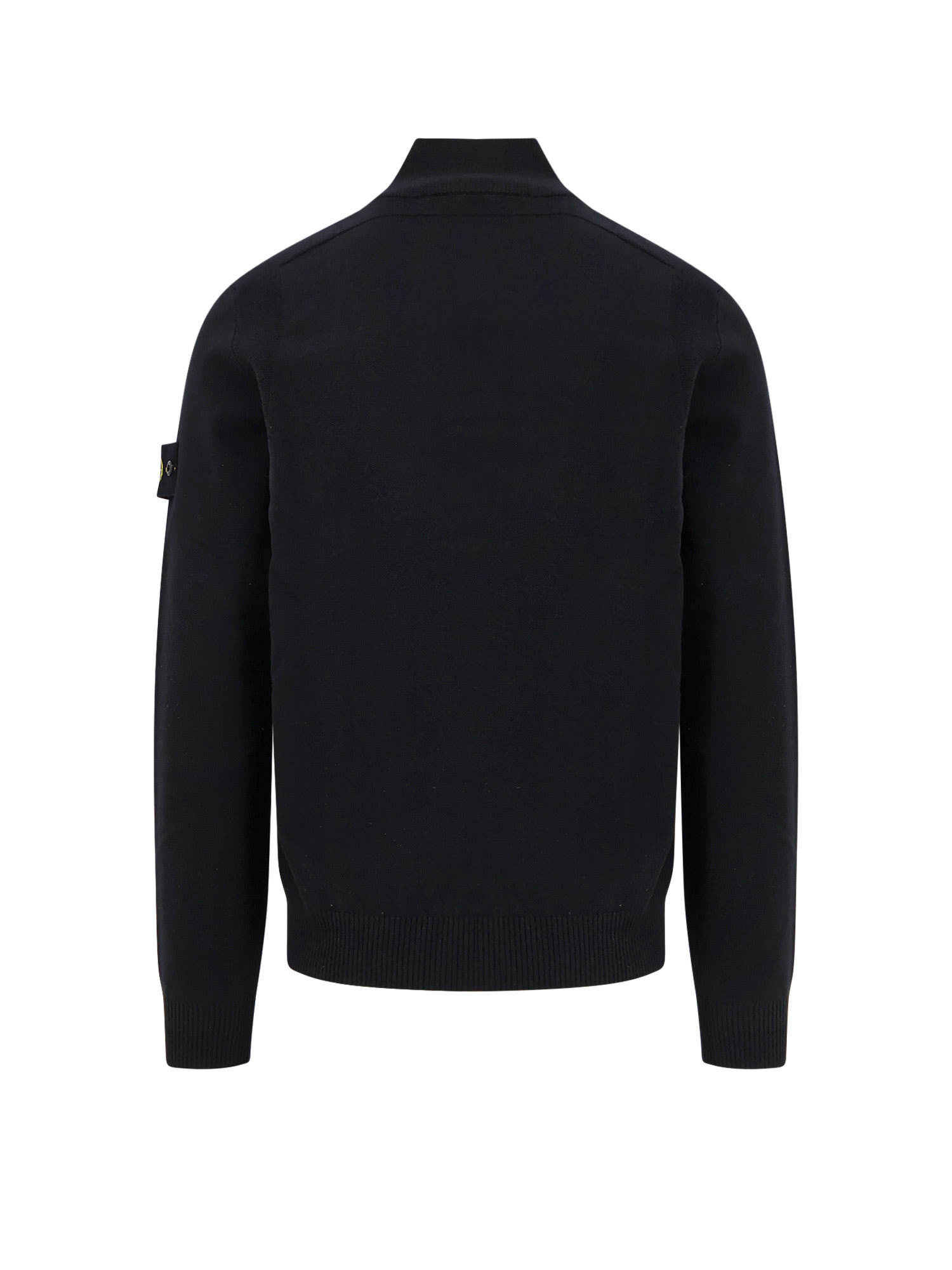 Stone Island High Collar Pullover With Buttoned Placket And Logo Patch In Black