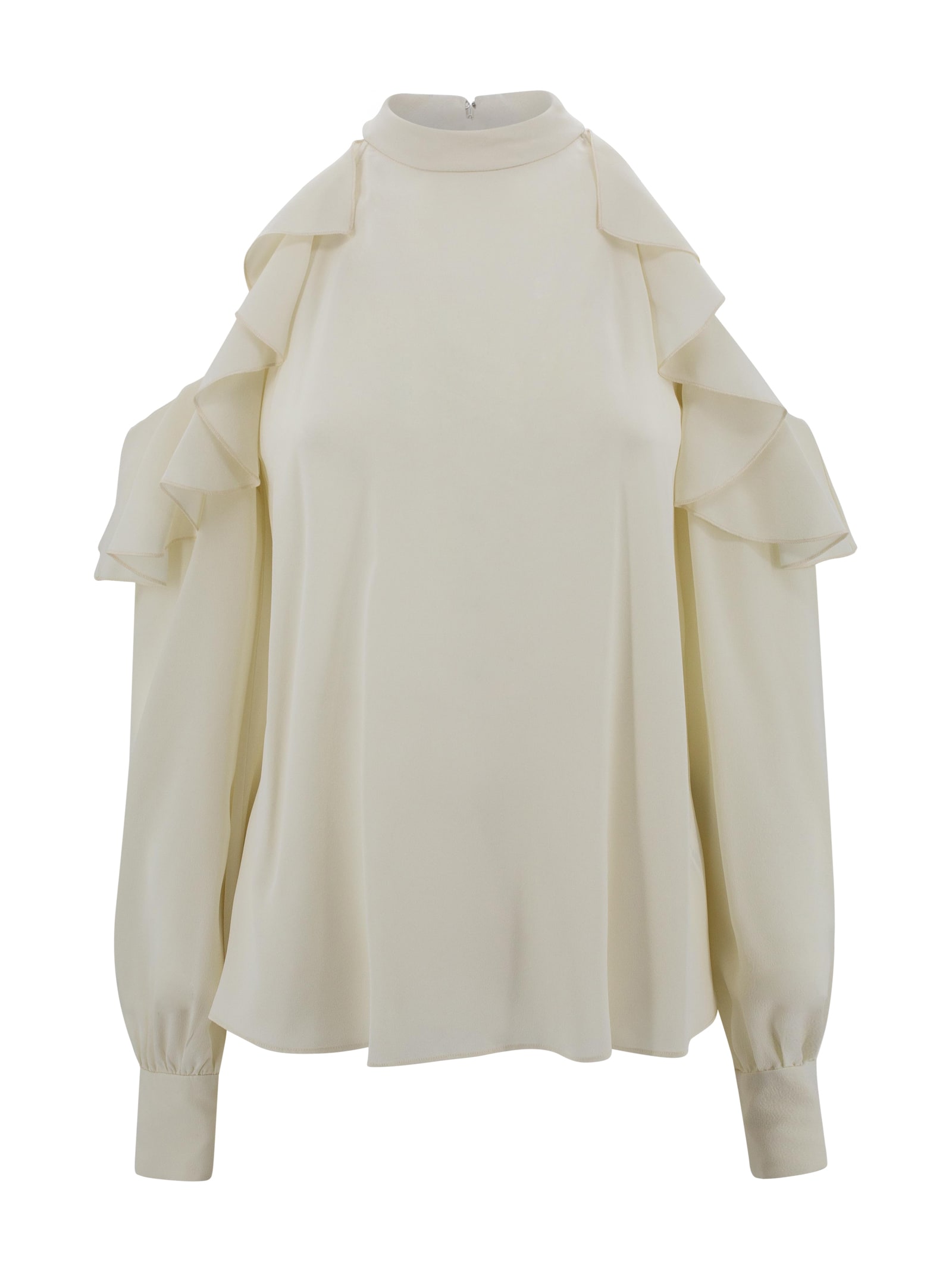 Etro Silk Top With Open Shoulders And Ruffles In White