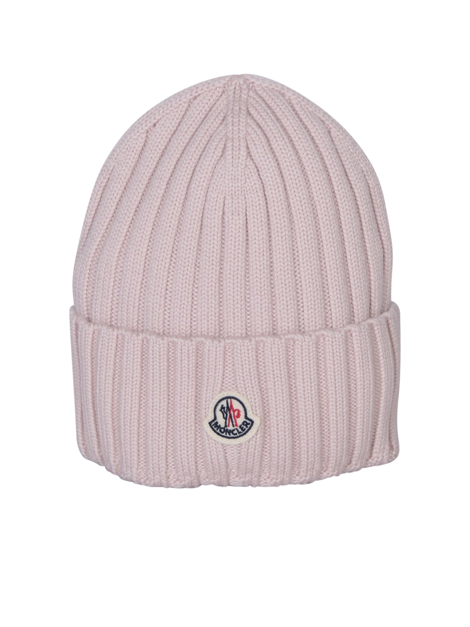 Light Pink Ribbed Wool Beanie With Logo
